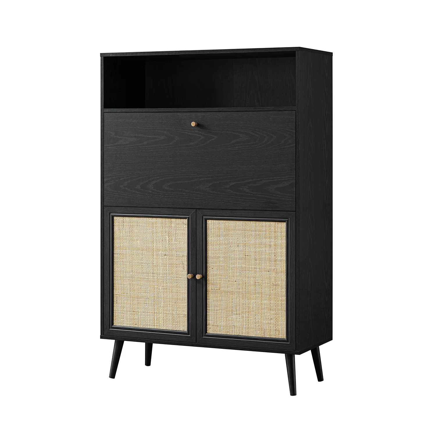 Frances Woven Rattan Writing Bureau, Black - Image 9