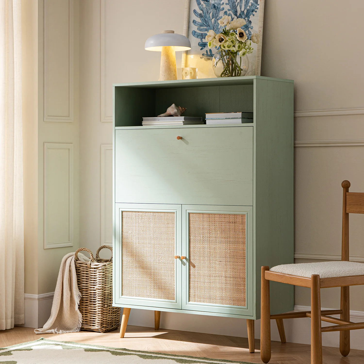 Frances Woven Rattan Writing Bureau, Mint - Image 4