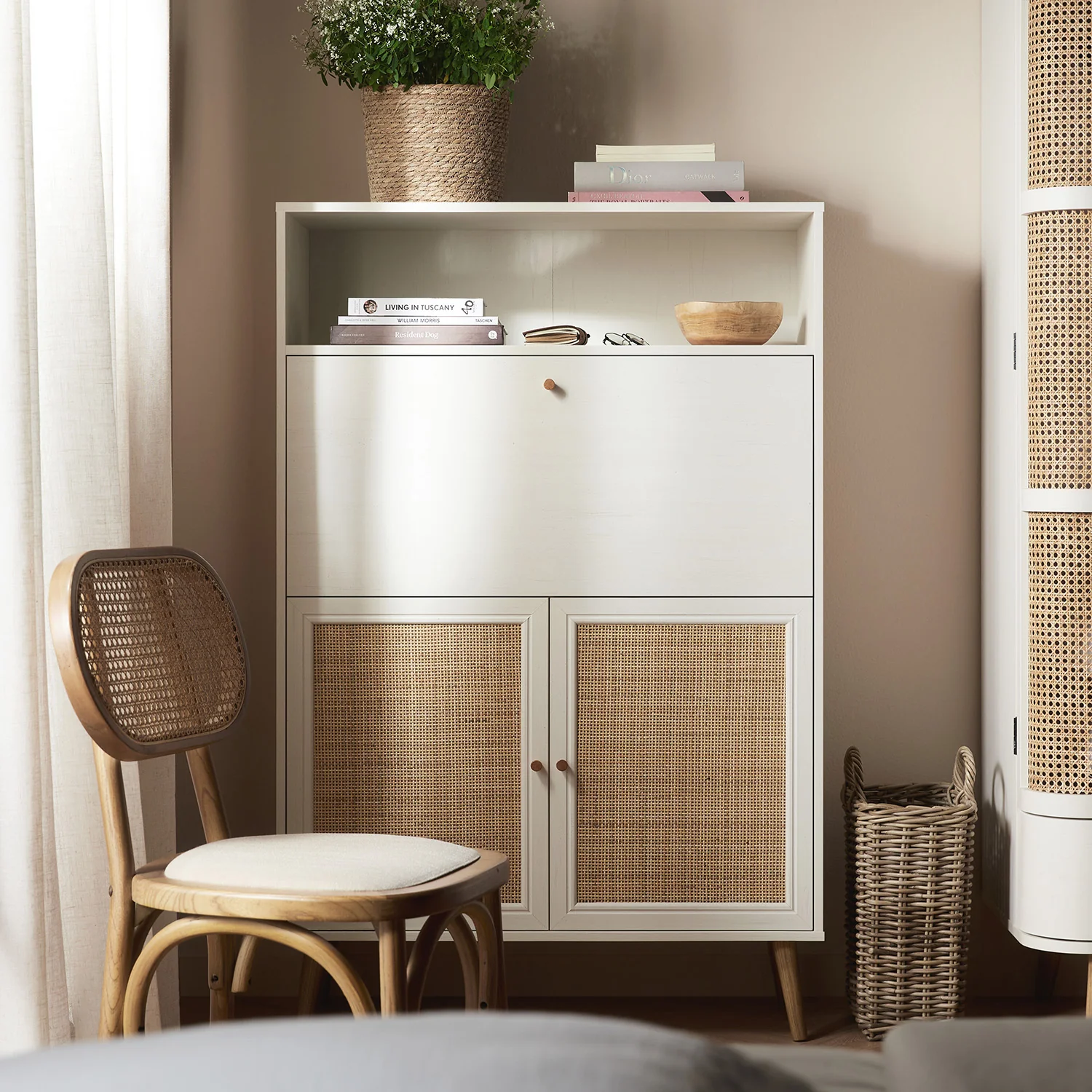 Frances Woven Rattan Writing Bureau, White - Image 3