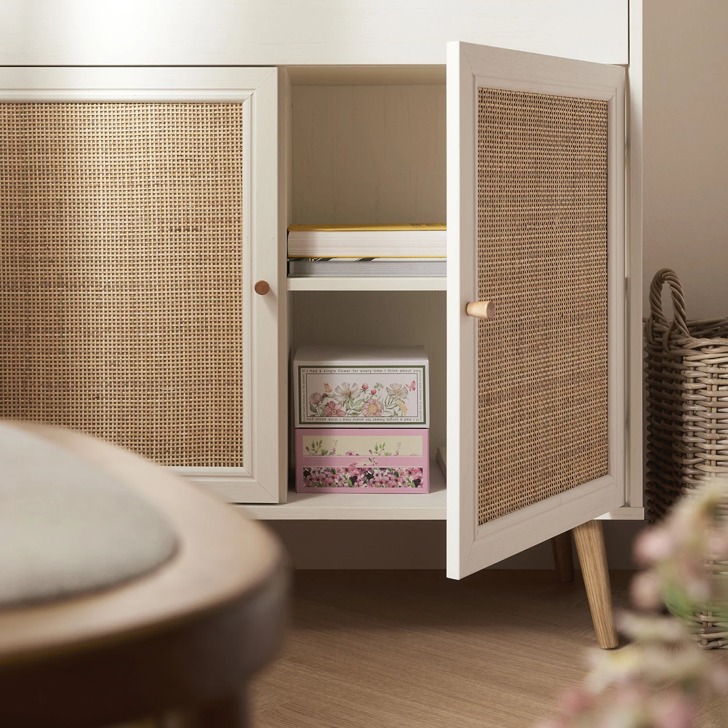 Frances Woven Rattan Writing Bureau, White - Image 7