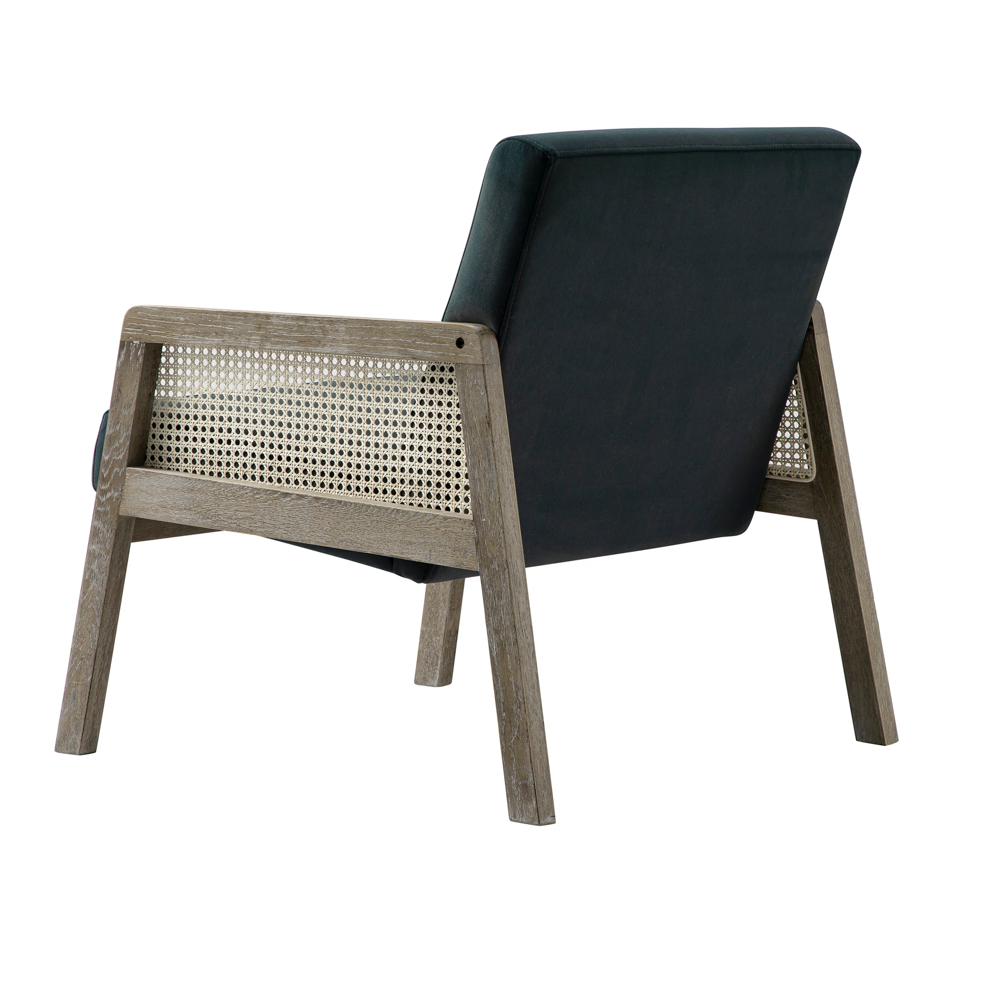 Fyne Aegean Blue Velvet Weathered Oak Frame Rattan Armchair - Image 11