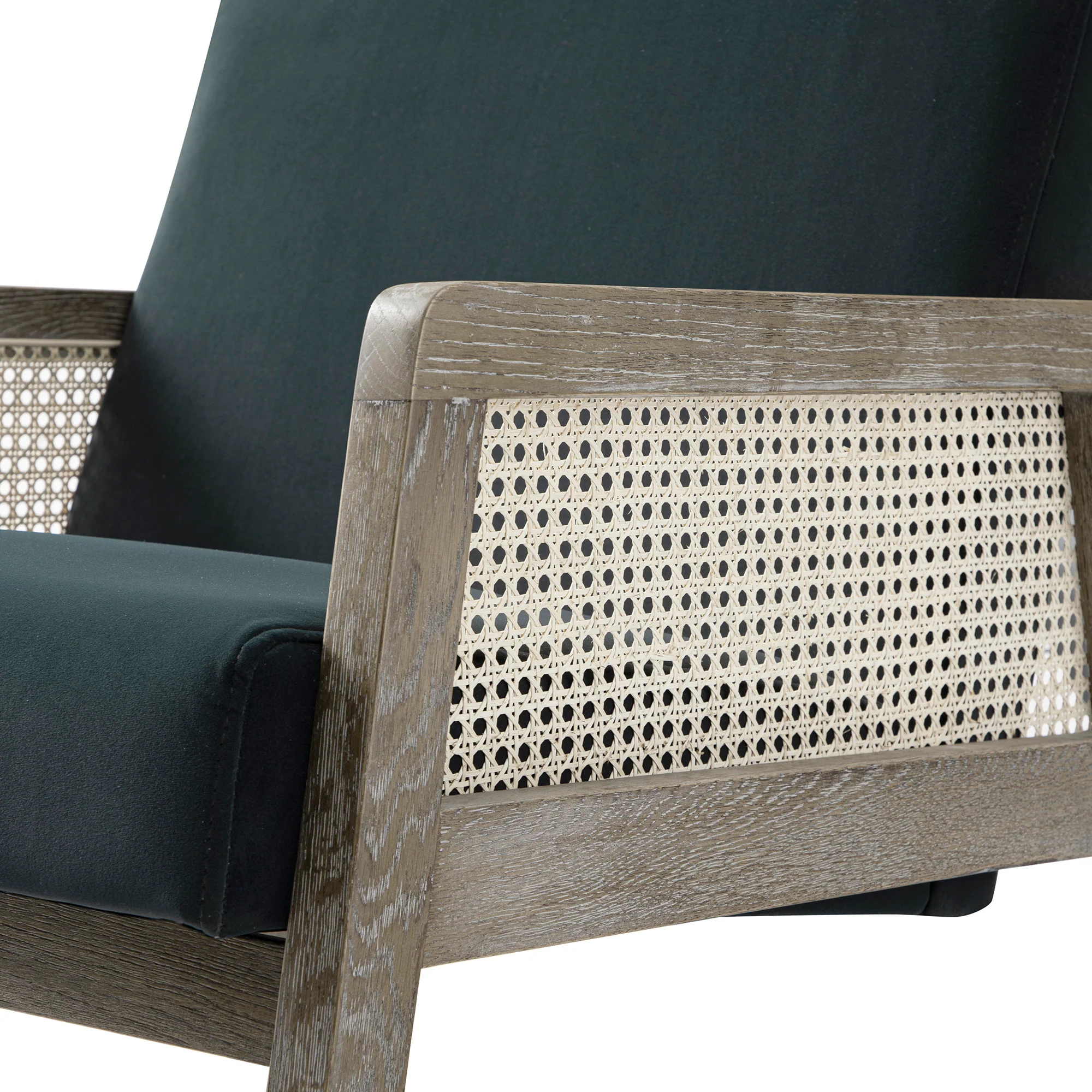 Fyne Aegean Blue Velvet Weathered Oak Frame Rattan Armchair - Image 12