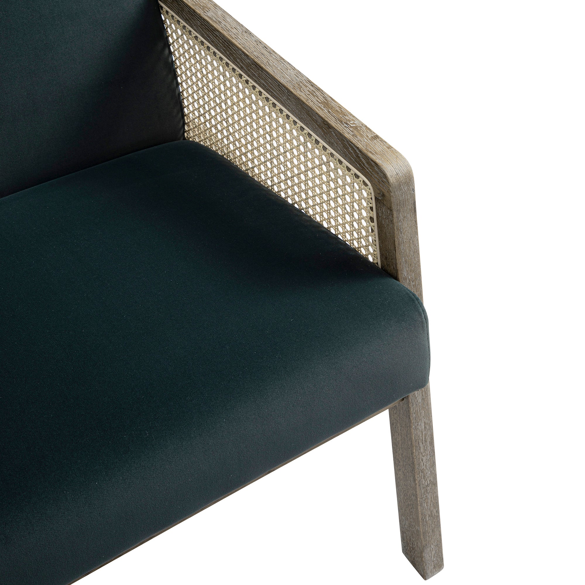 Fyne Aegean Blue Velvet Weathered Oak Frame Rattan Armchair - Image 13