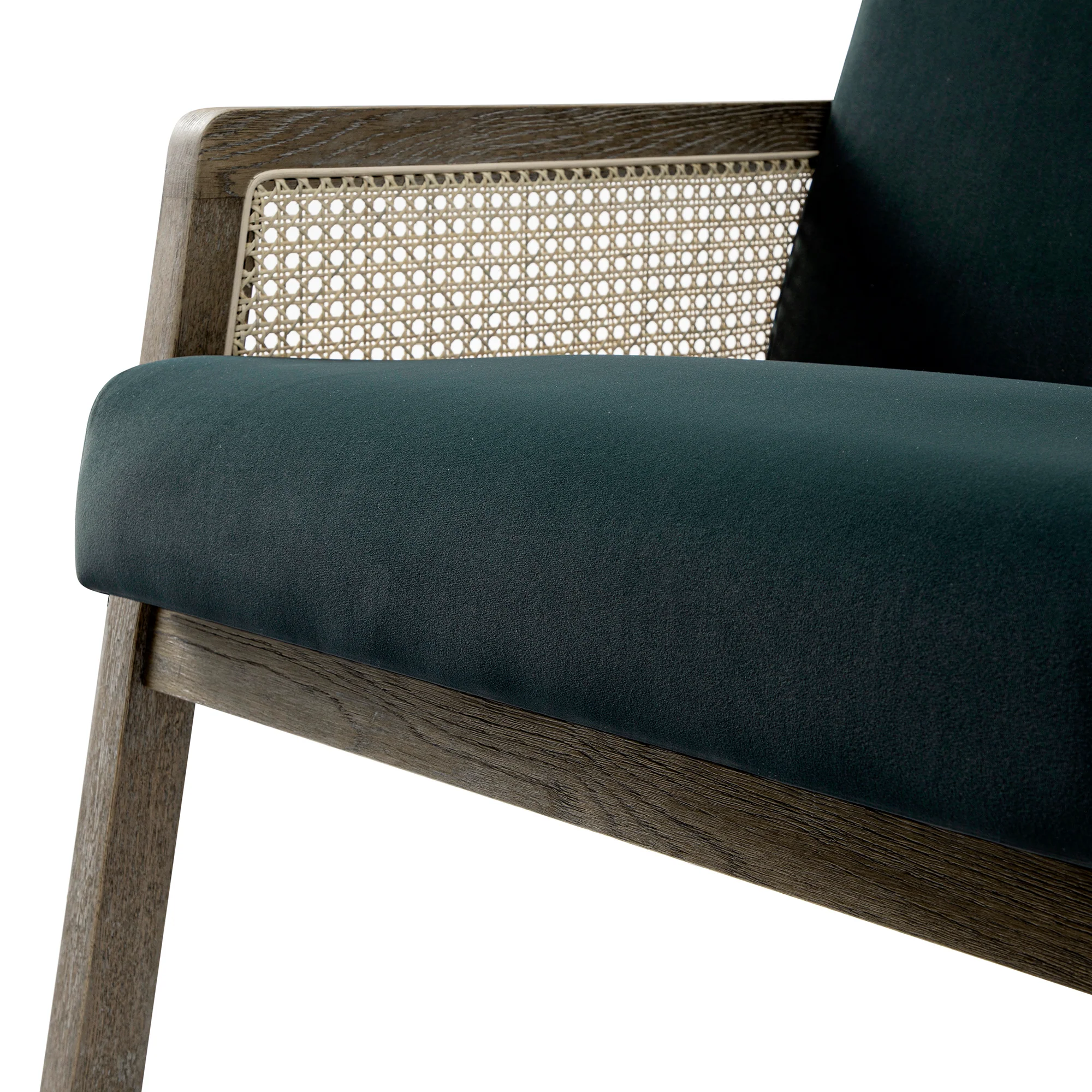 Fyne Aegean Blue Velvet Weathered Oak Frame Rattan Armchair - Image 14