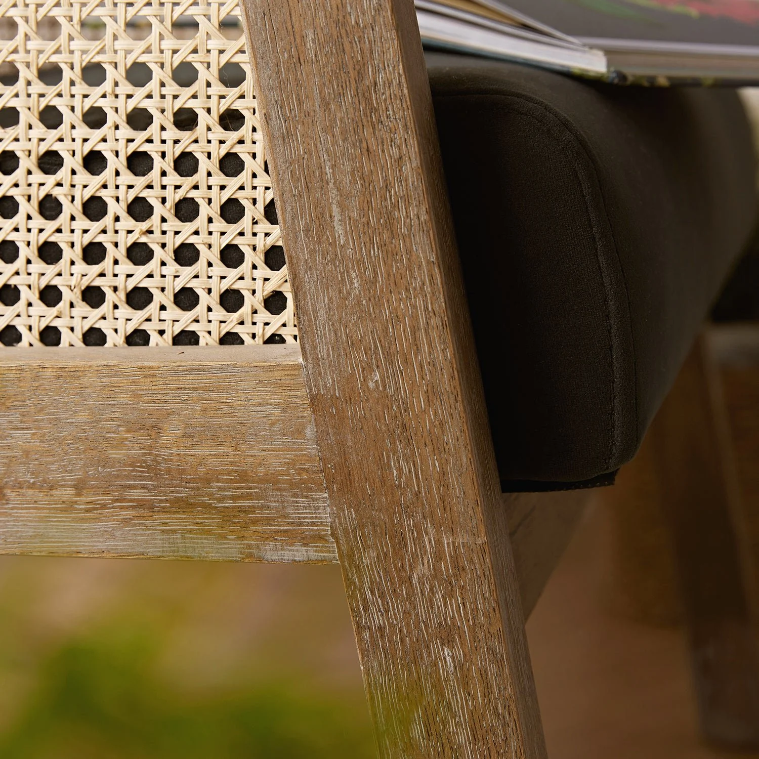 Fyne Aegean Blue Velvet Weathered Oak Frame Rattan Armchair - Image 5