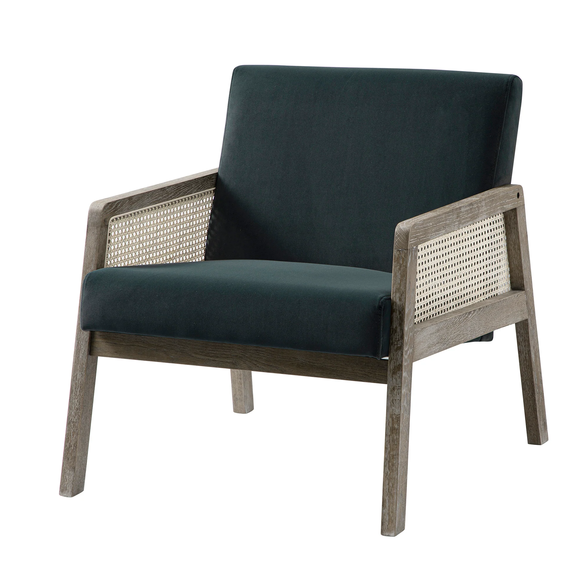 Fyne Aegean Blue Velvet Weathered Oak Frame Rattan Armchair - Image 6
