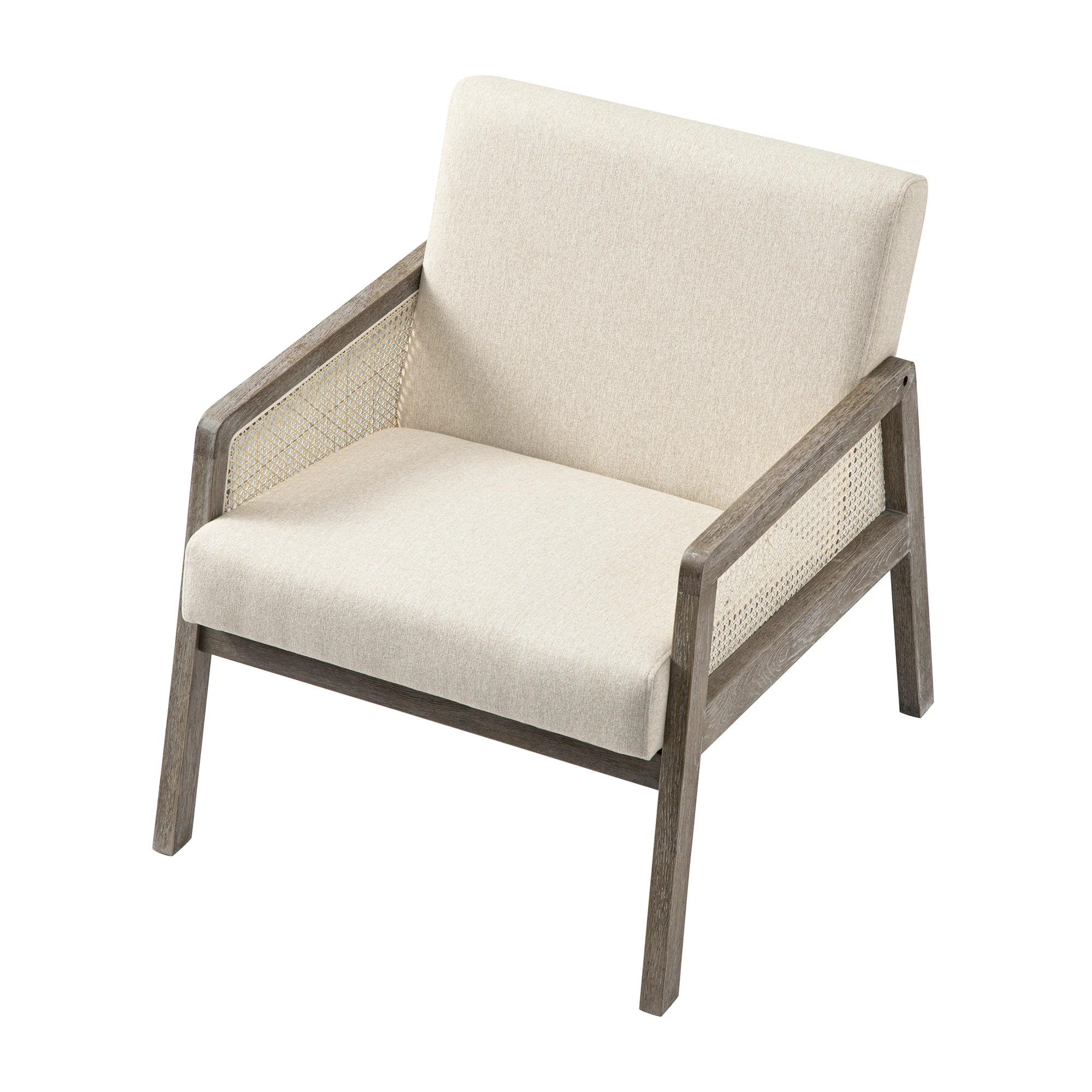Fyne Oatmeal Fabric Weathered Oak Frame Rattan Armchair - Image 10
