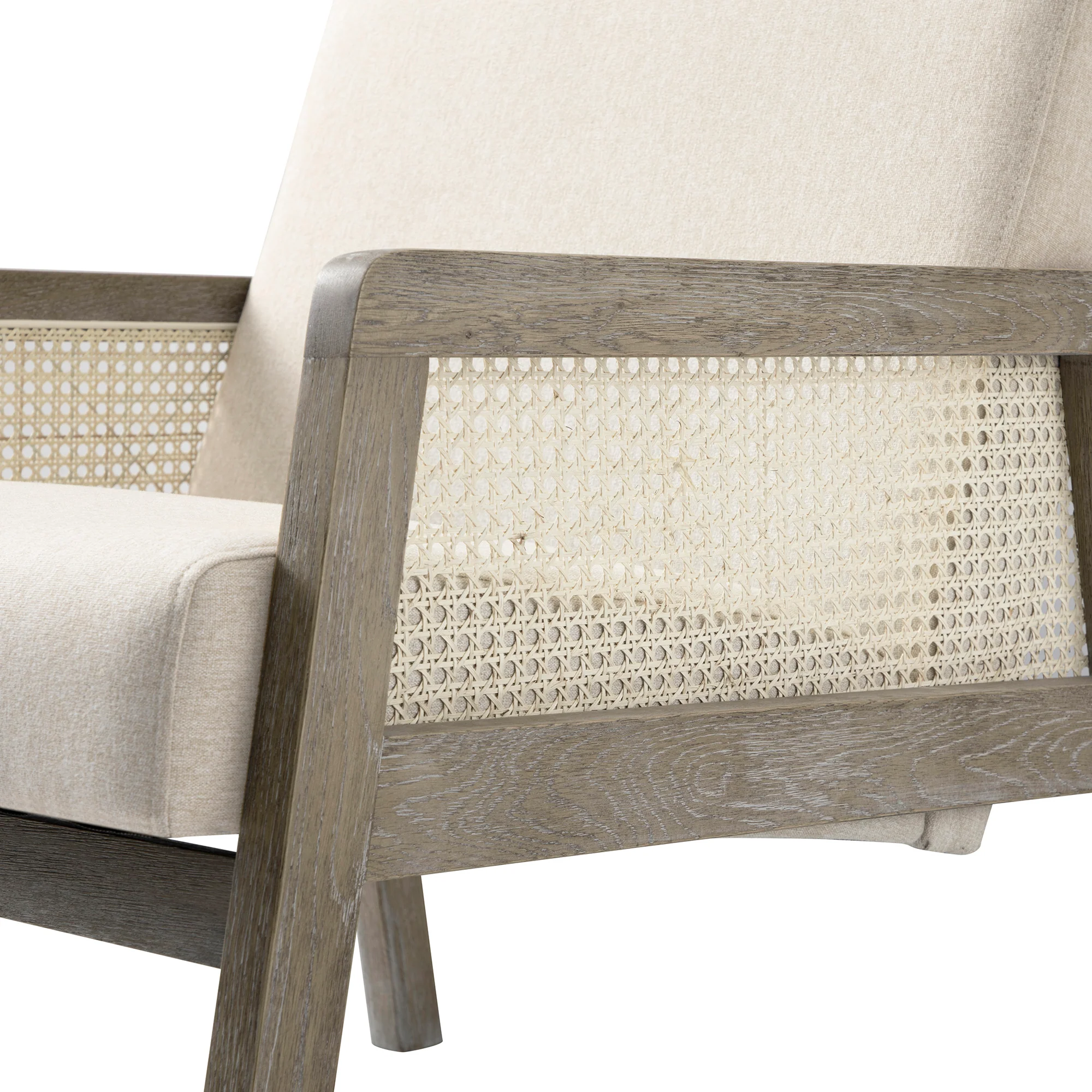 Fyne Oatmeal Fabric Weathered Oak Frame Rattan Armchair - Image 13