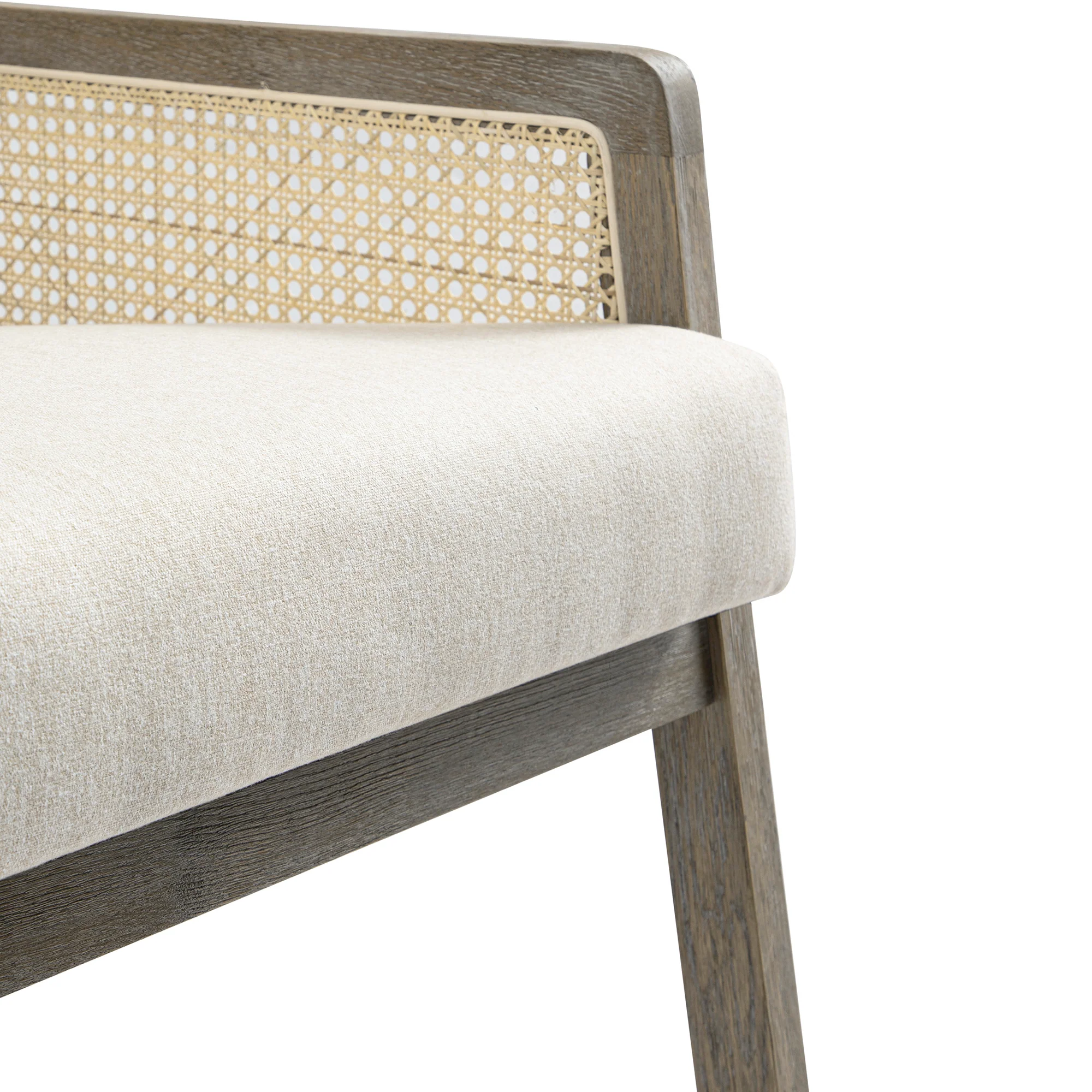 Fyne Oatmeal Fabric Weathered Oak Frame Rattan Armchair - Image 14