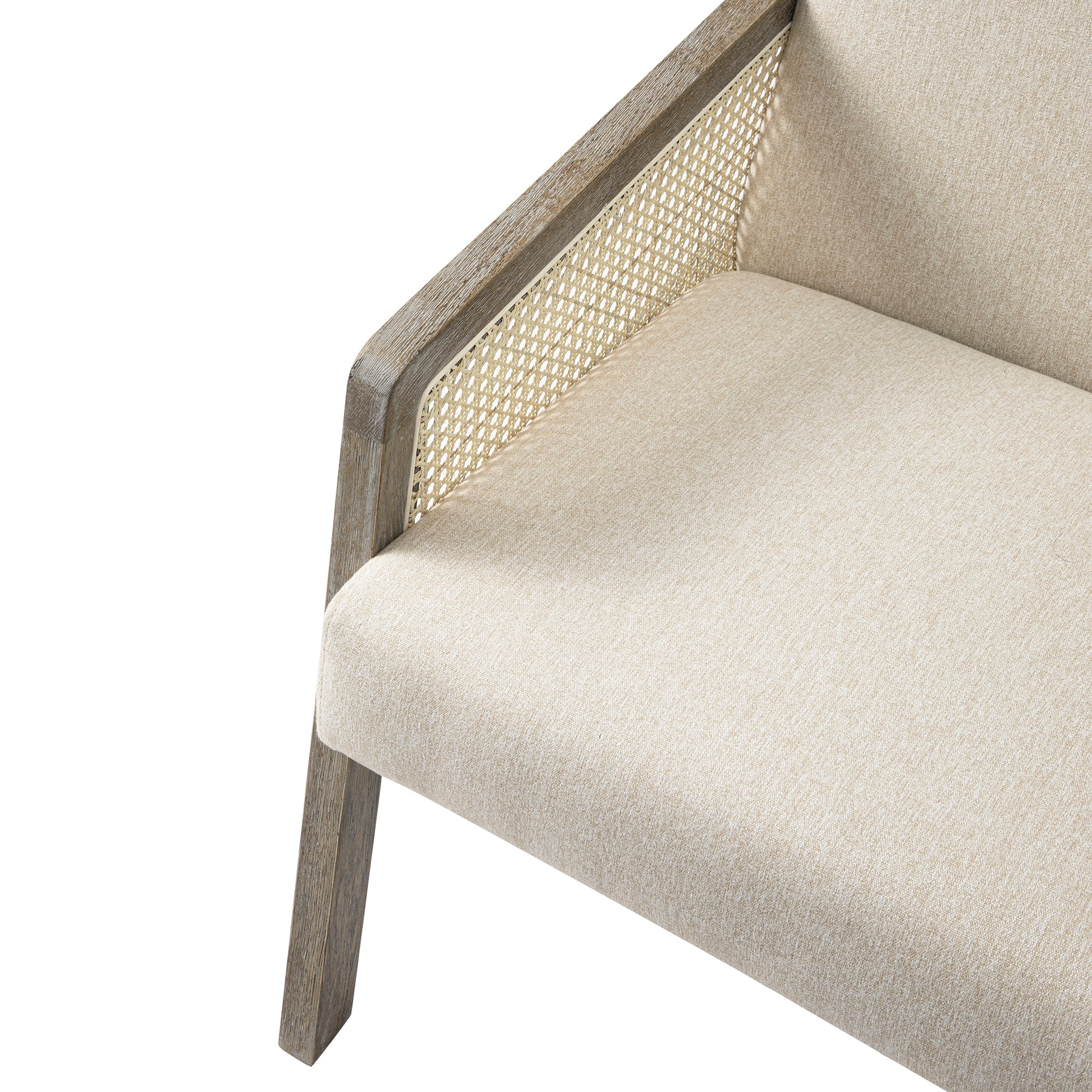 Fyne Oatmeal Fabric Weathered Oak Frame Rattan Armchair - Image 15