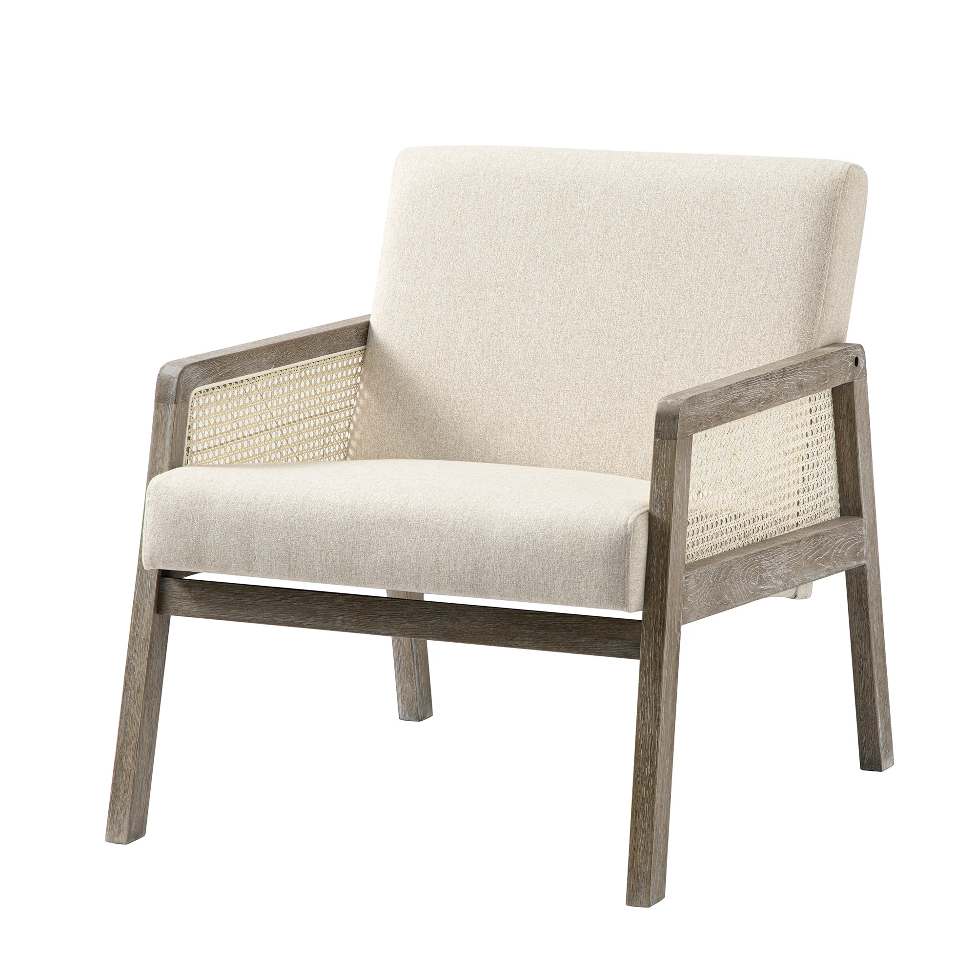 Fyne Oatmeal Fabric Weathered Oak Frame Rattan Armchair - Image 8