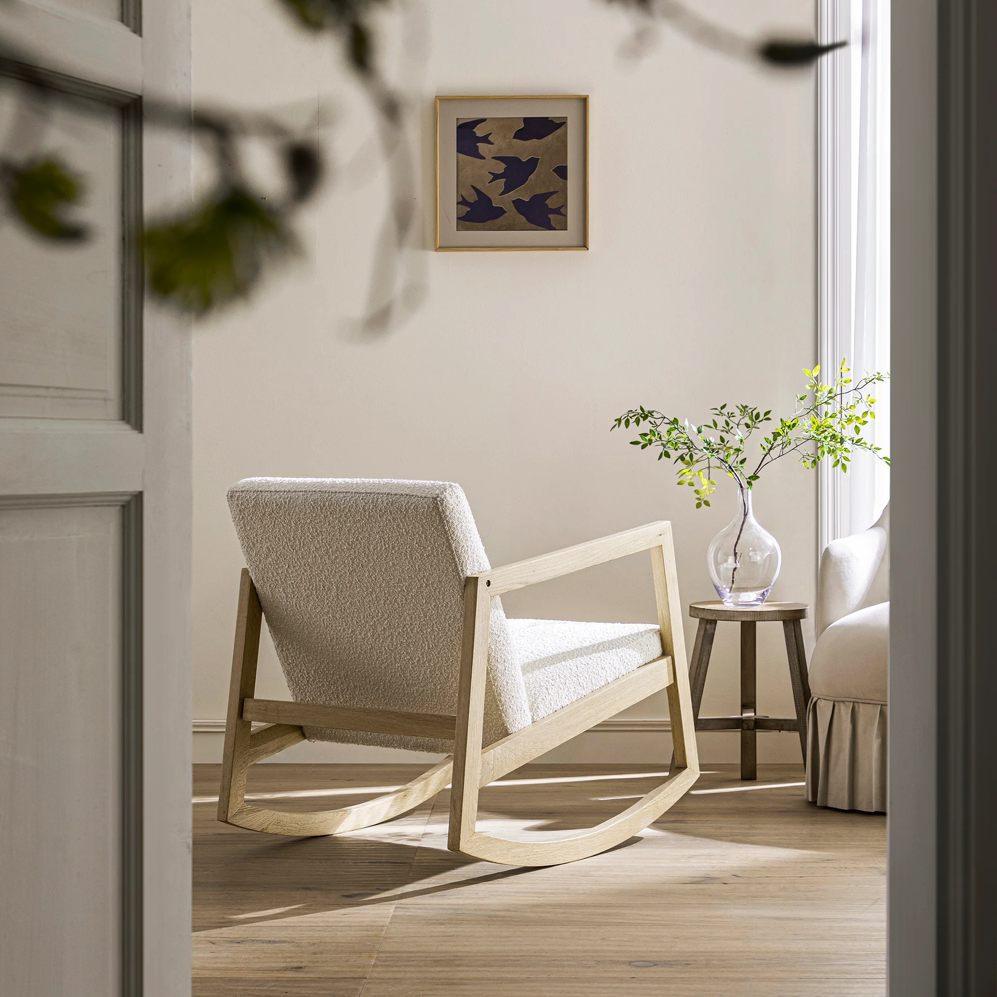 Fyne Ecru Boucle Rocking Natural Oak Armchair - Image 3