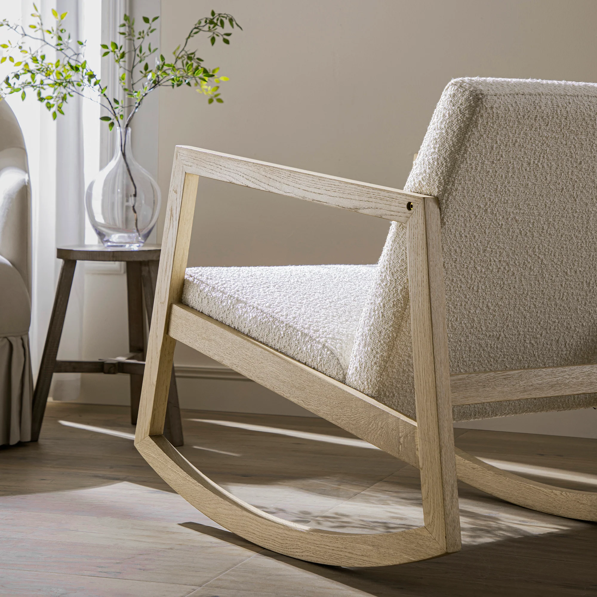 Fyne Ecru Boucle Rocking Natural Oak Armchair - Image 4