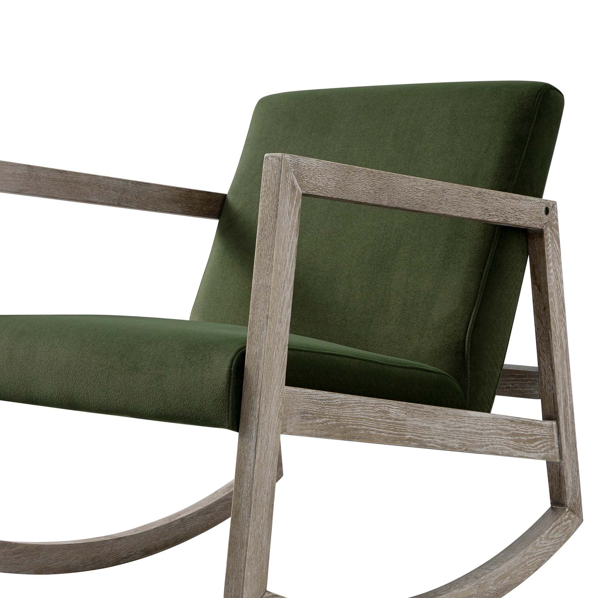 Fyne Moss Green Velvet Rocking Weathered Oak Armchair - Image 10