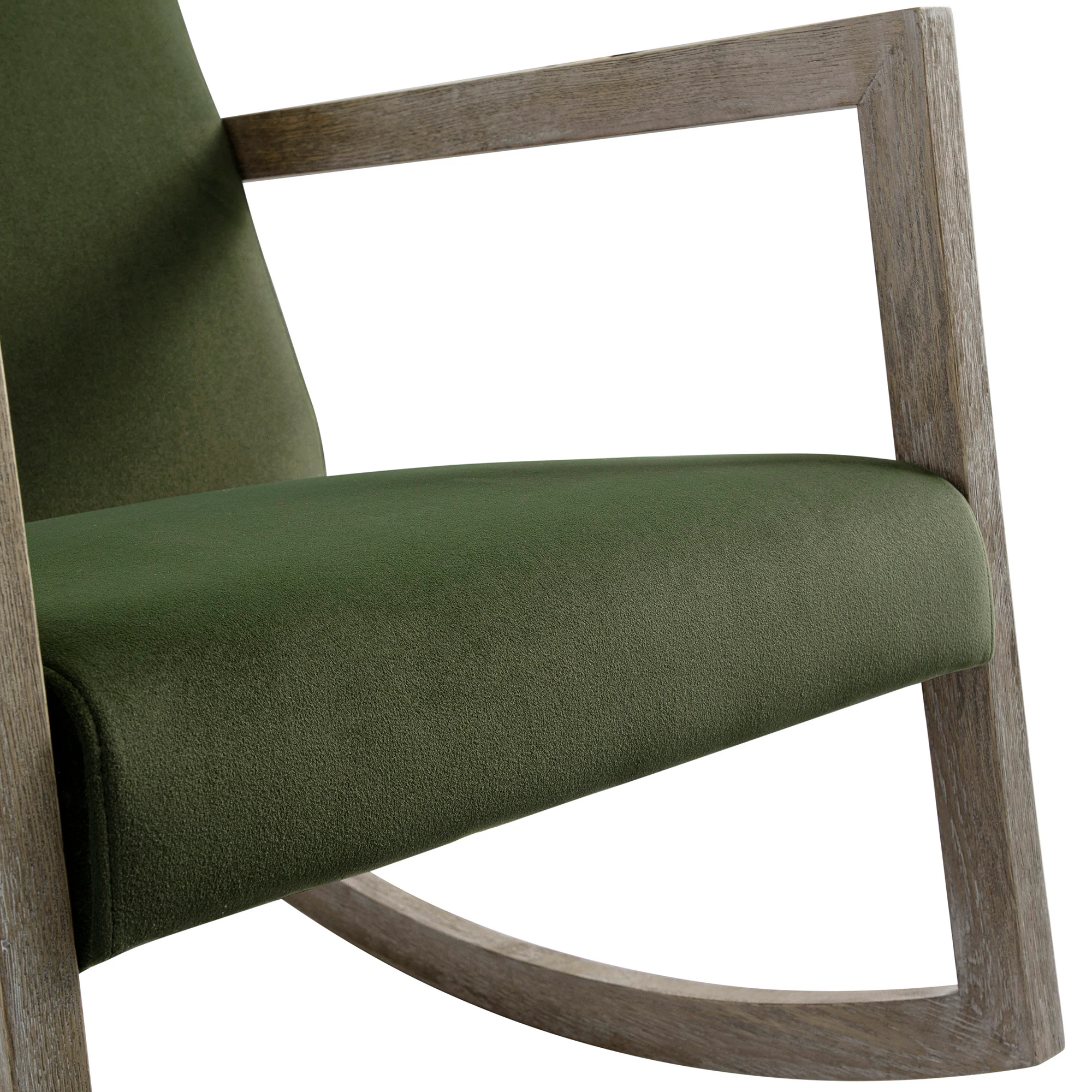 Fyne Moss Green Velvet Rocking Weathered Oak Armchair - Image 11