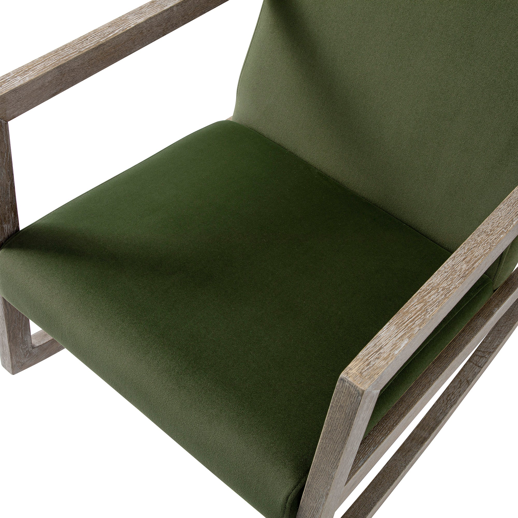 Fyne Moss Green Velvet Rocking Weathered Oak Armchair - Image 12