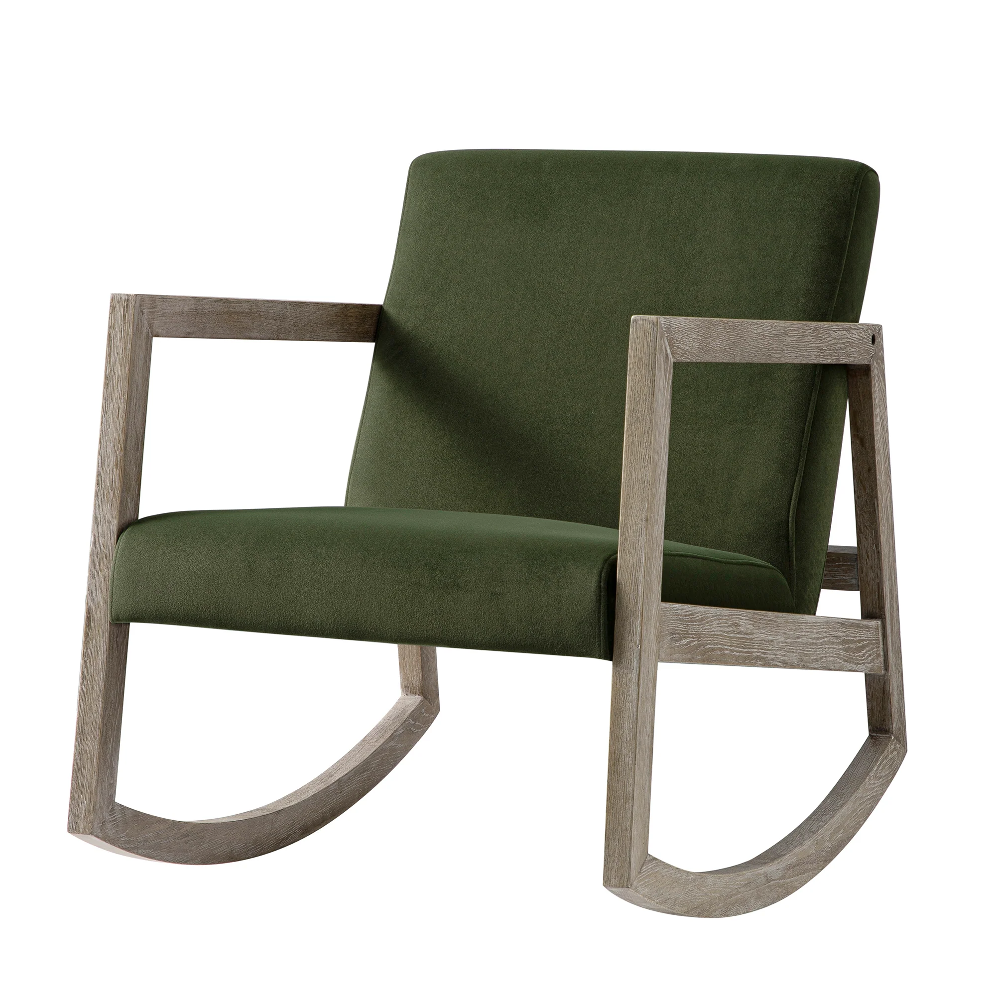 Fyne Moss Green Velvet Rocking Weathered Oak Armchair - Image 8