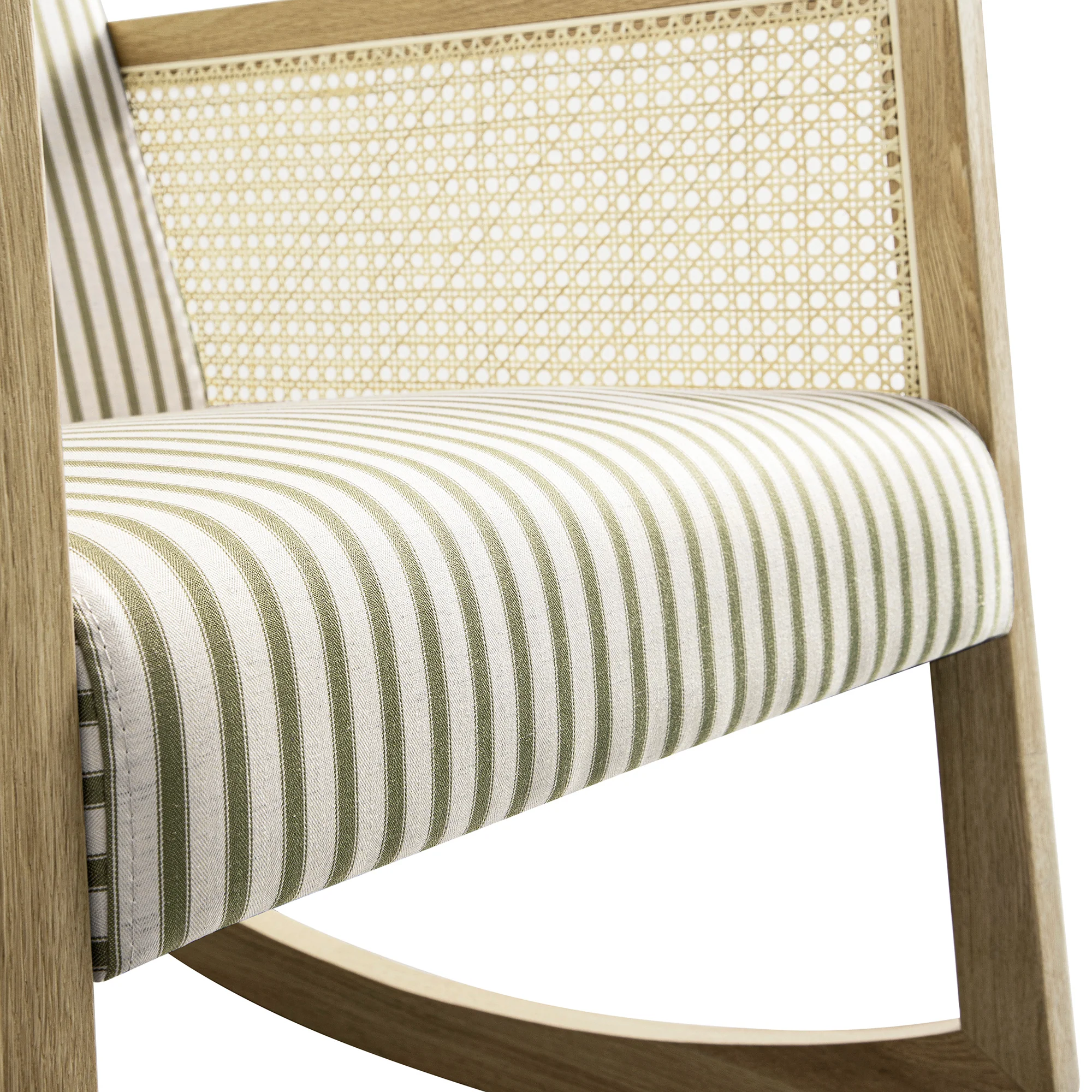 Fyne Sage Striped Linen Blend Natural Oak Armchair with Rattan Armrests - Image 14