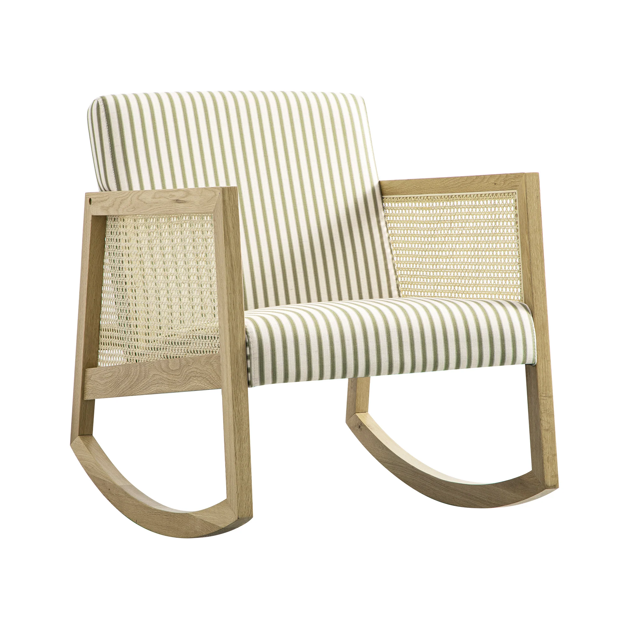 Fyne Sage Striped Linen Blend Natural Oak Armchair with Rattan Armrests - Image 7