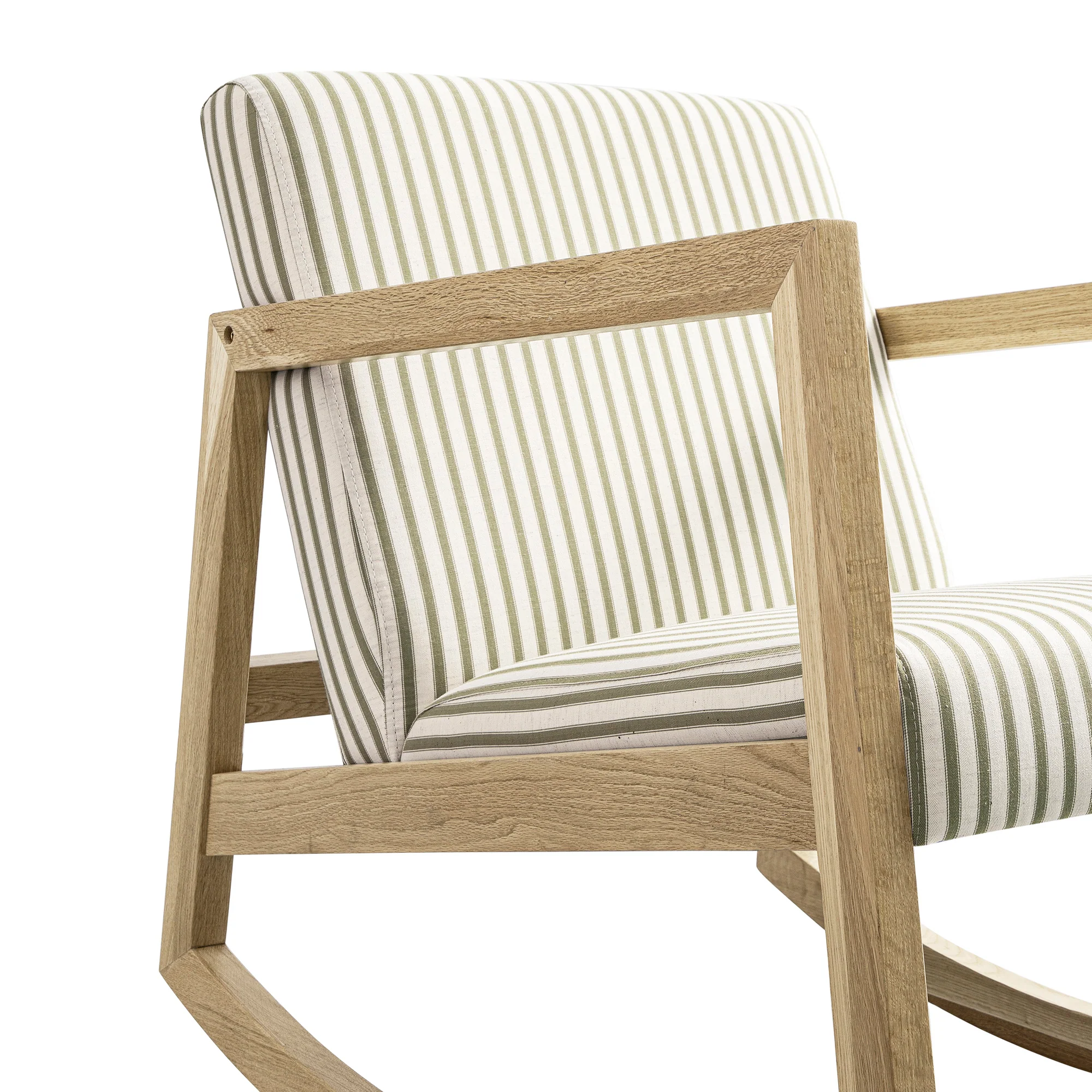 Fyne Sage Striped Linen Blend Natural Oak Rocking Armchair - Image 13
