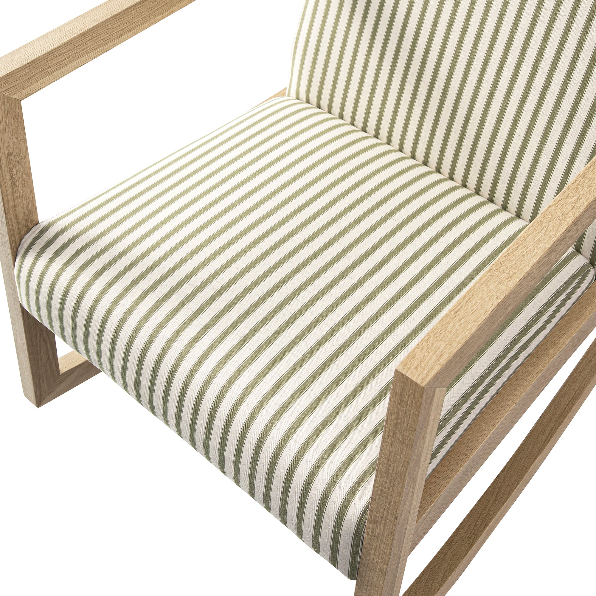 Fyne Sage Striped Linen Blend Natural Oak Rocking Armchair - Image 15