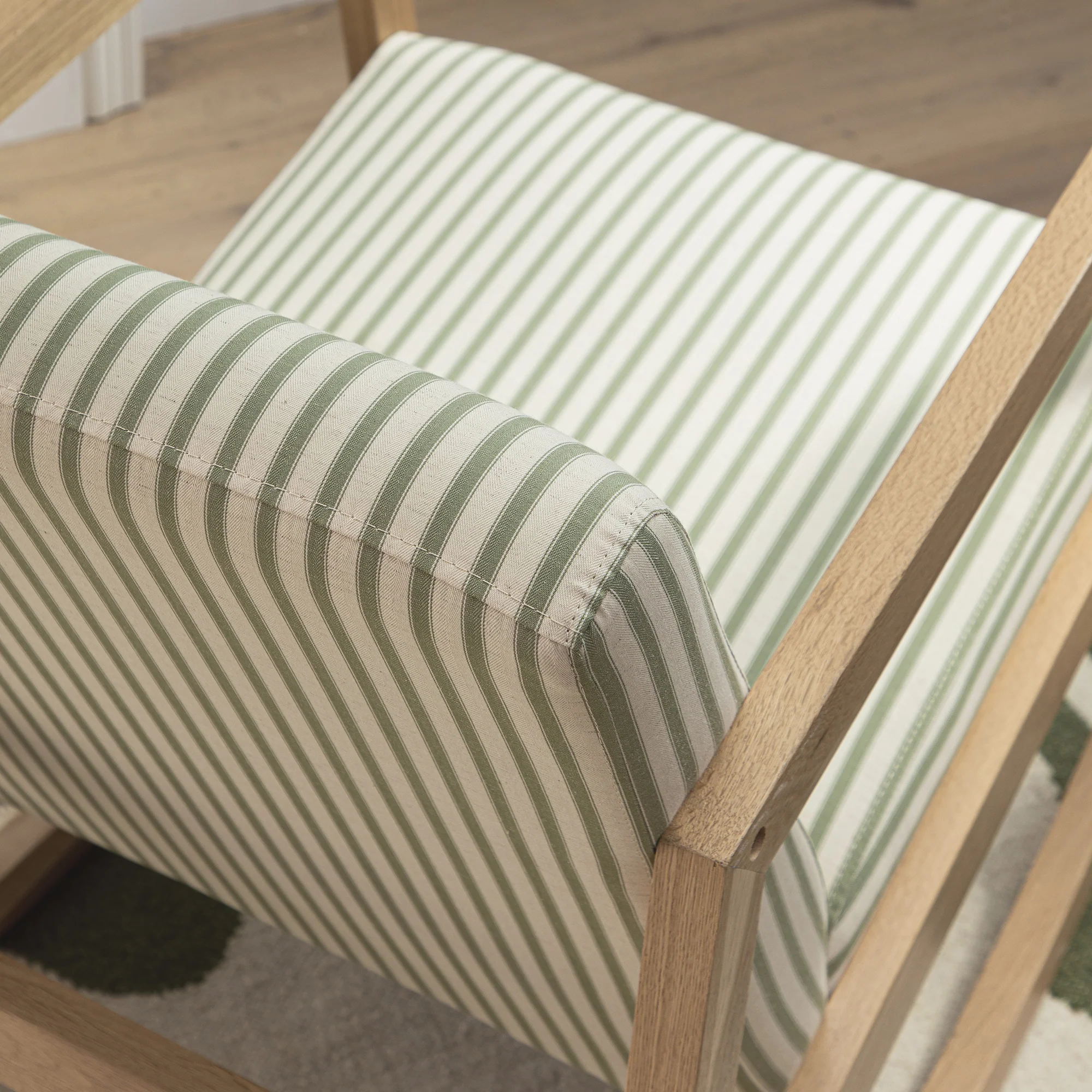 Fyne Sage Striped Linen Blend Natural Oak Rocking Armchair - Image 6