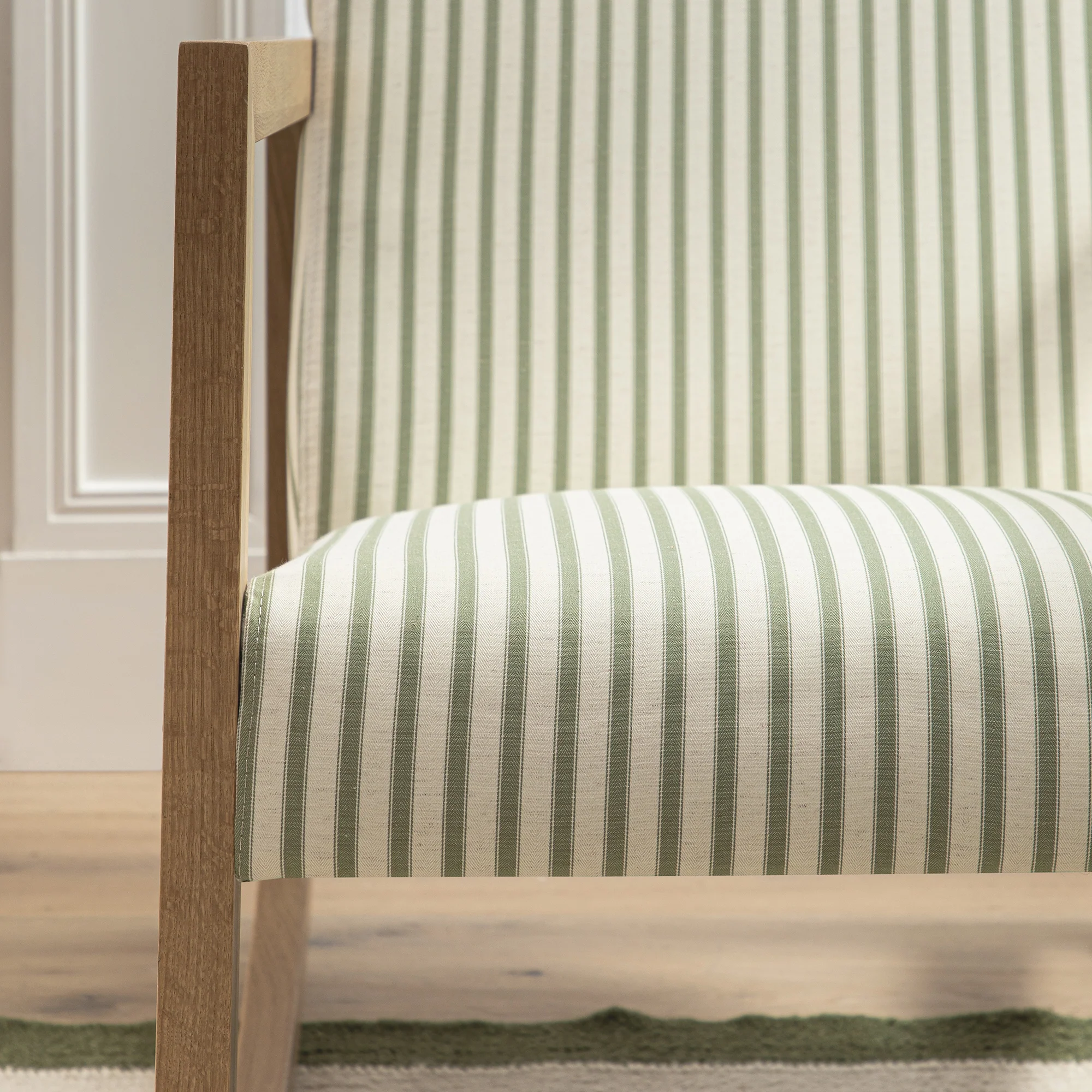 Fyne Sage Striped Linen Blend Natural Oak Rocking Armchair - Image 7