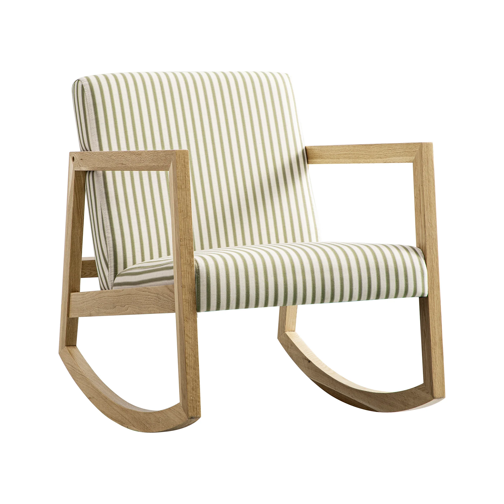 Fyne Sage Striped Linen Blend Natural Oak Rocking Armchair - Image 8