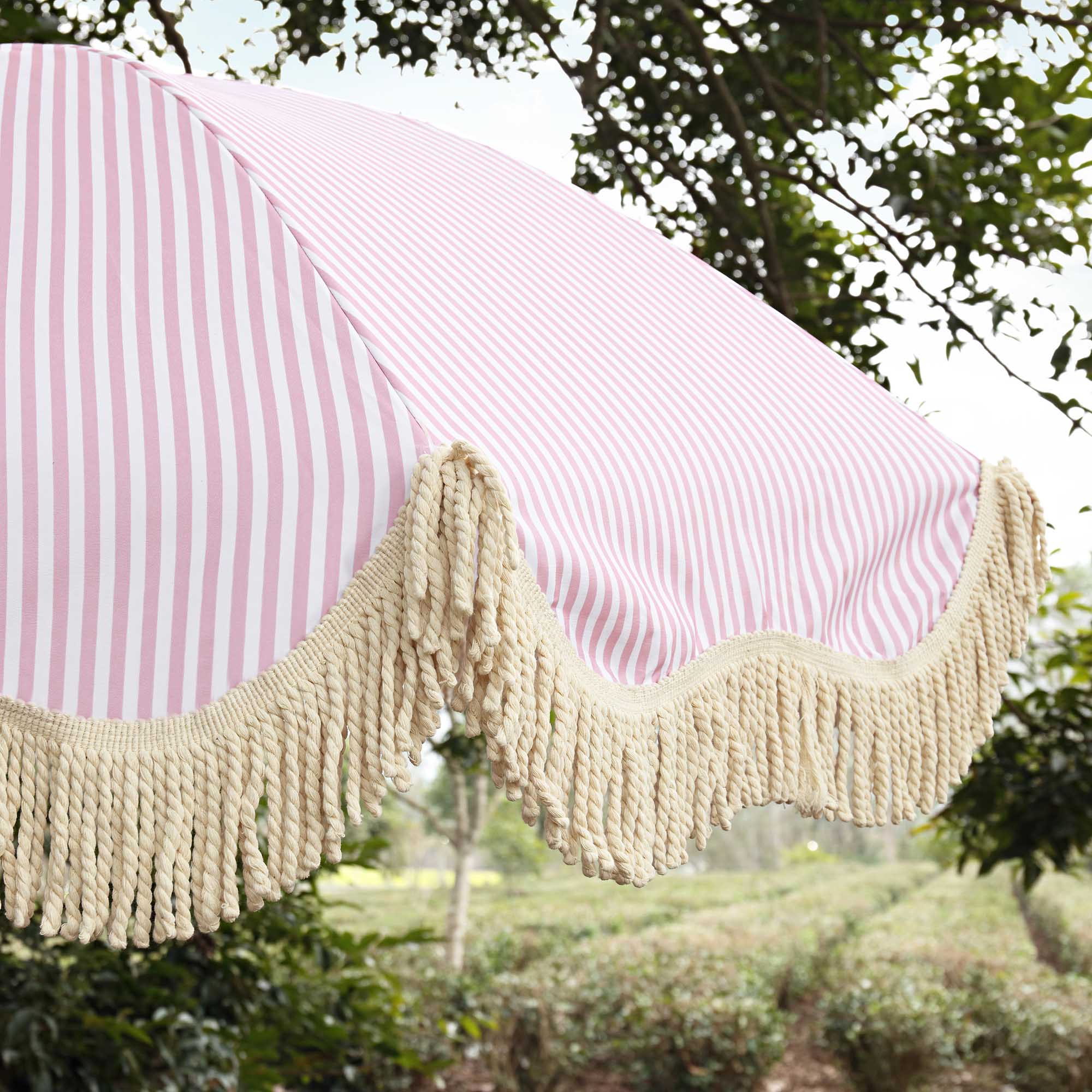 Gabriel Pink and White Striped Fringed Parasol with Tilt - Image 3