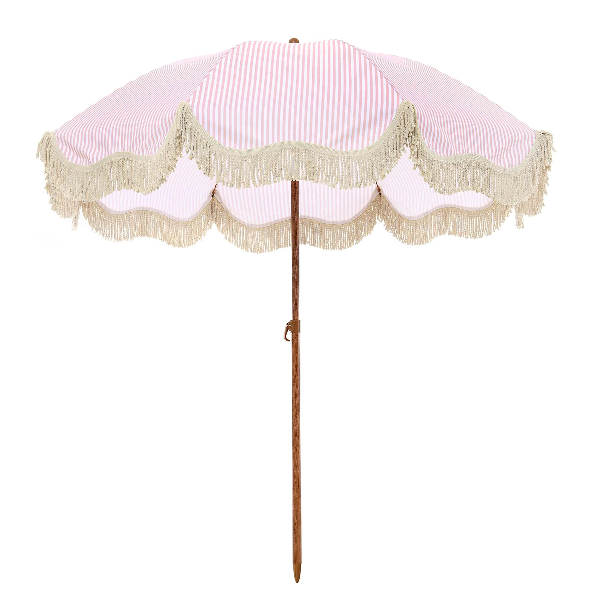 Gabriel Pink and White Striped Fringed Parasol with Tilt - Image 4