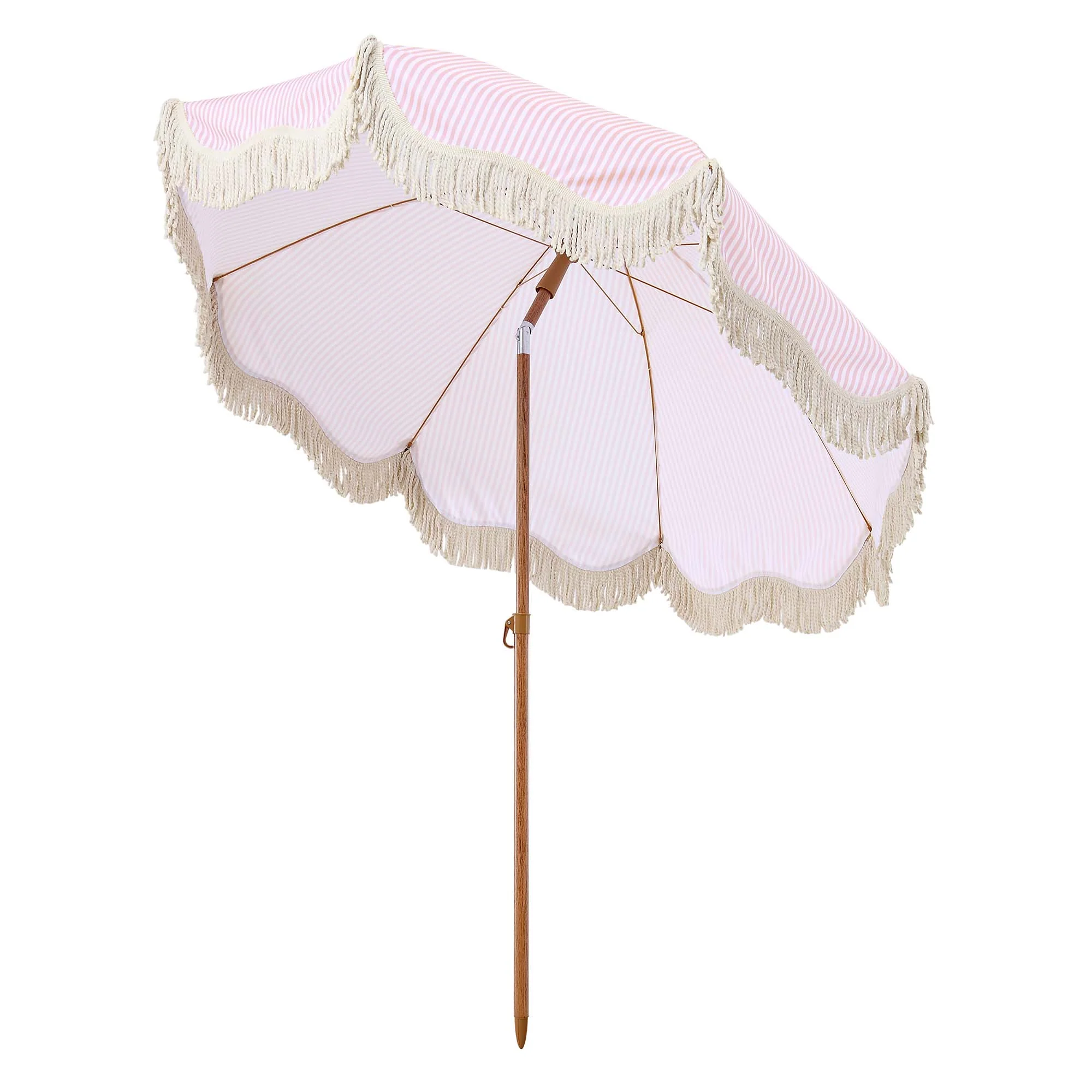 Gabriel Pink and White Striped Fringed Parasol with Tilt - Image 5