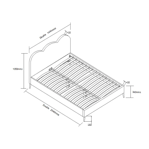 Gidea Velvet Upholstered Bed Frame with Scalloped Headboard & Golden Chrome Legs - Image 5
