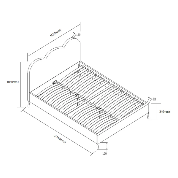 Gidea Velvet Upholstered Bed Frame with Scalloped Headboard & Golden Chrome Legs - Image 8