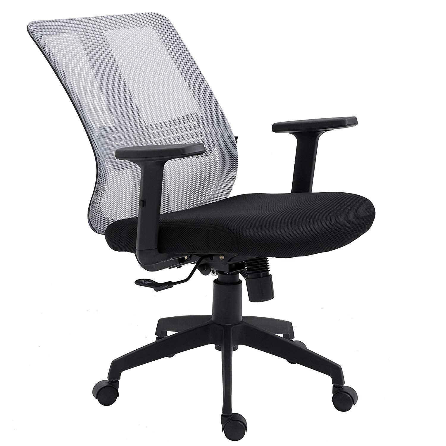 Grey Mesh Medium Back Executive Office Chair Swivel Desk Chair with Synchro-Tilt, Adjustable Armrests - Image 6
