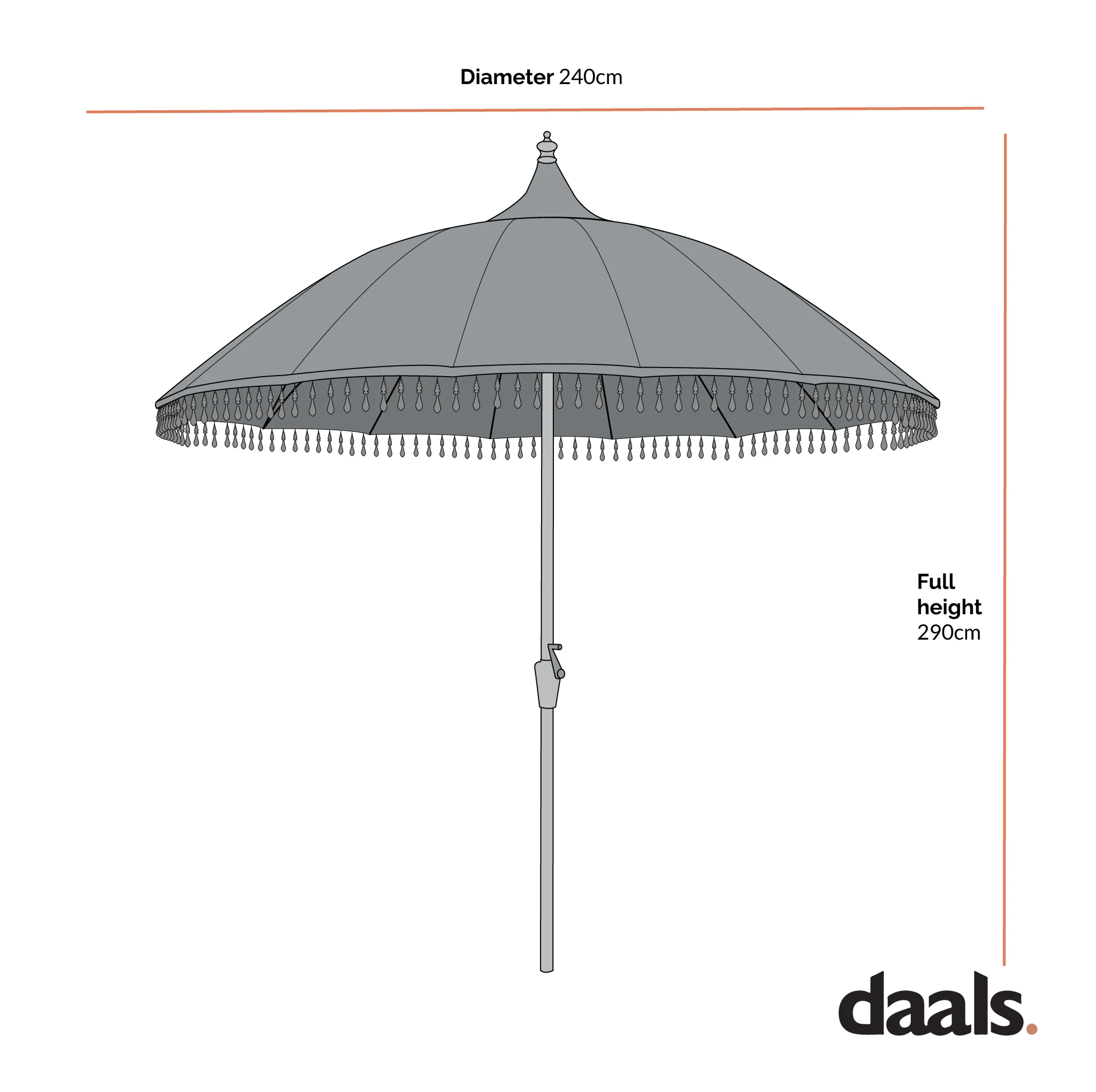 Hacienda 2.4M Sage Green Beaded Carousel Garden Parasol with Fringe Tassels and Aluminium Tilt - Image 3