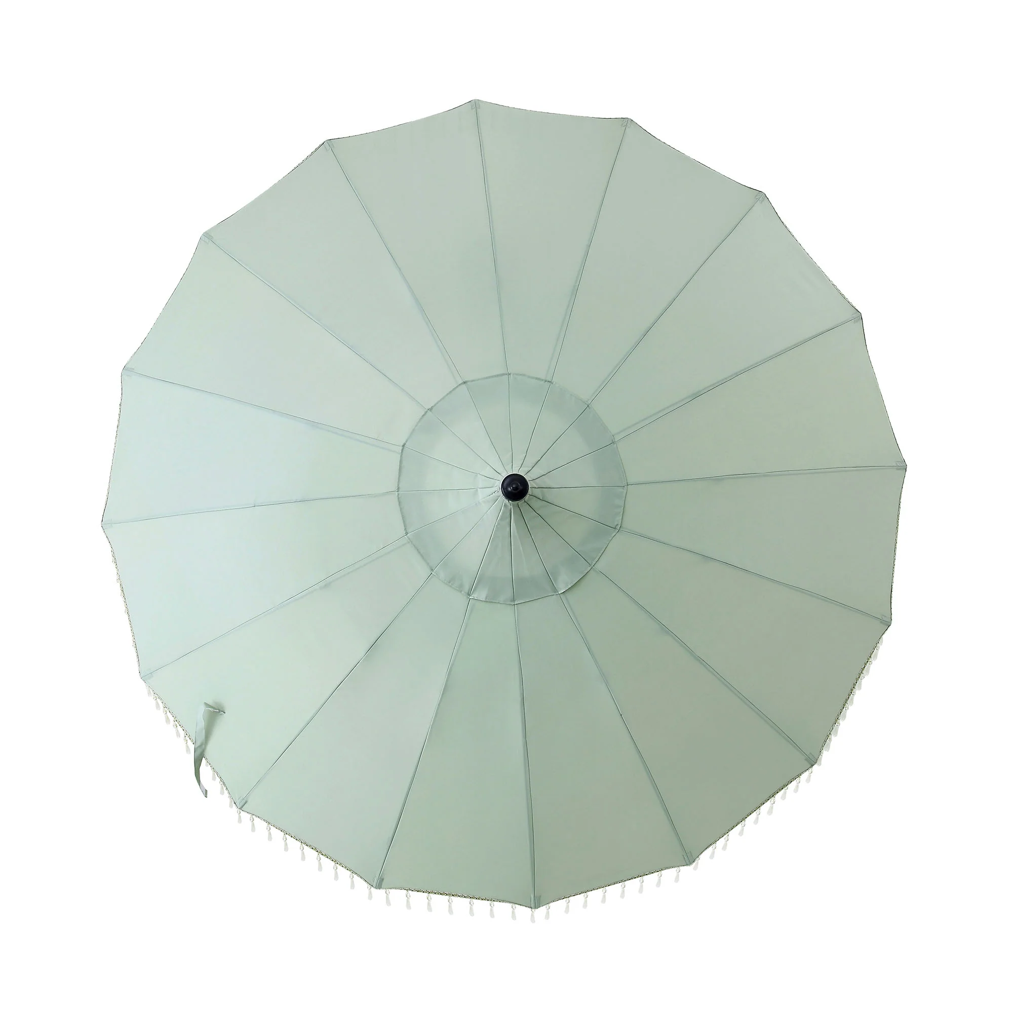 Hacienda 2.4M Sage Green Beaded Carousel Garden Parasol with Fringe Tassels and Aluminium Tilt - Image 4