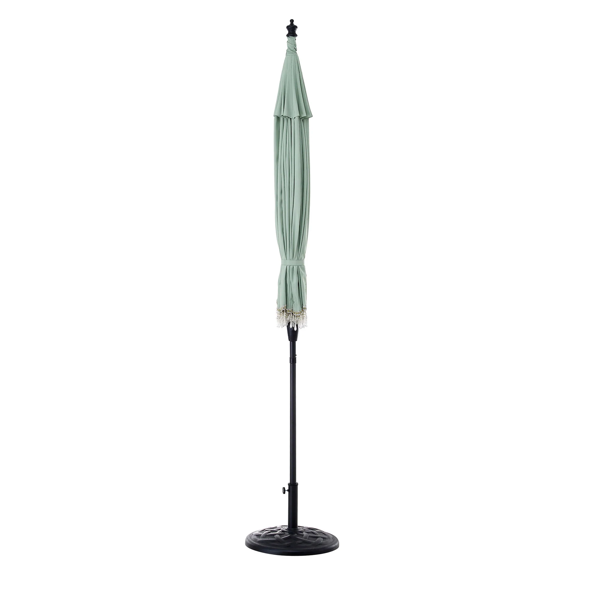 Hacienda 2.4M Sage Green Beaded Carousel Garden Parasol with Fringe Tassels and Aluminium Tilt - Image 5