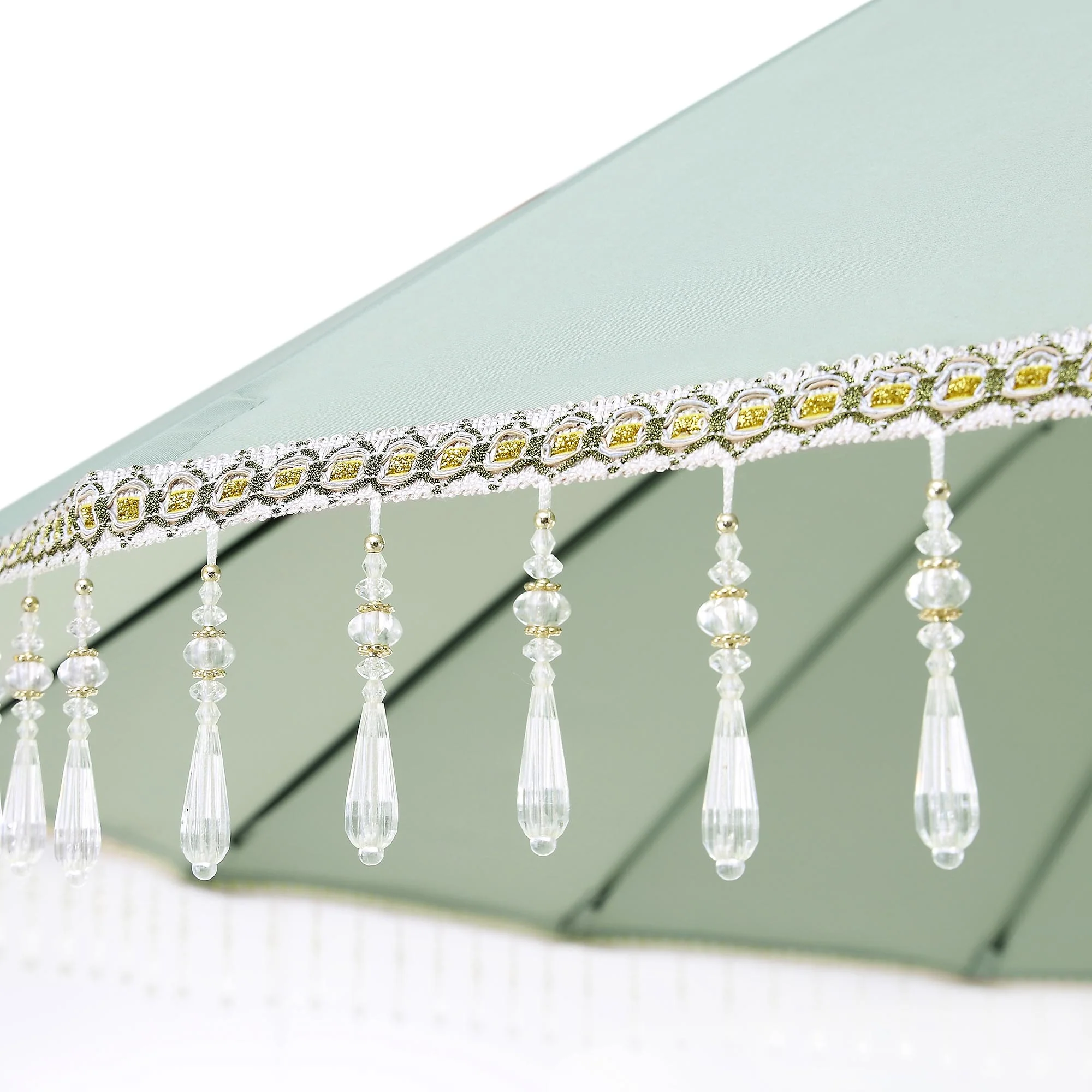 Hacienda 2.4M Sage Green Beaded Carousel Garden Parasol with Fringe Tassels and Aluminium Tilt - Image 6