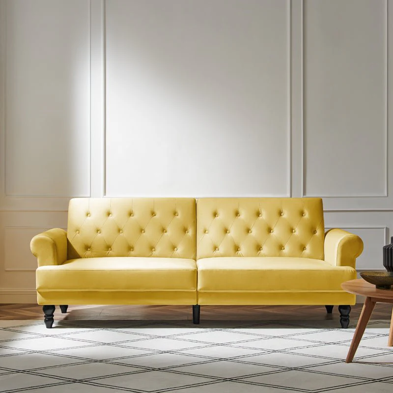 Hanney 3-Seater Chesterfield Sofabed in Mustard Yellow Velvet - Image 4