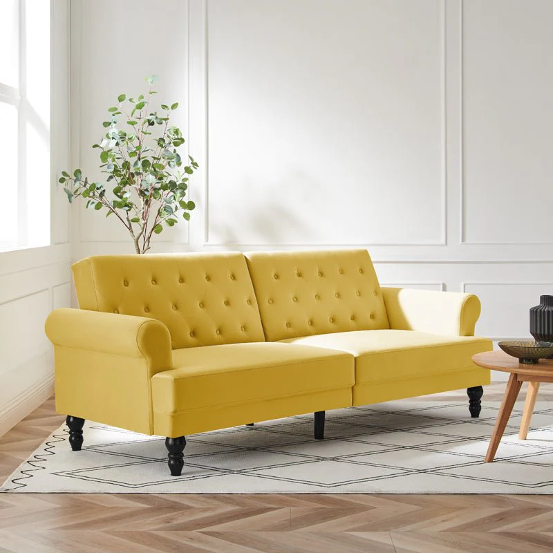 Hanney 3-Seater Chesterfield Sofabed in Mustard Yellow Velvet - Image 5