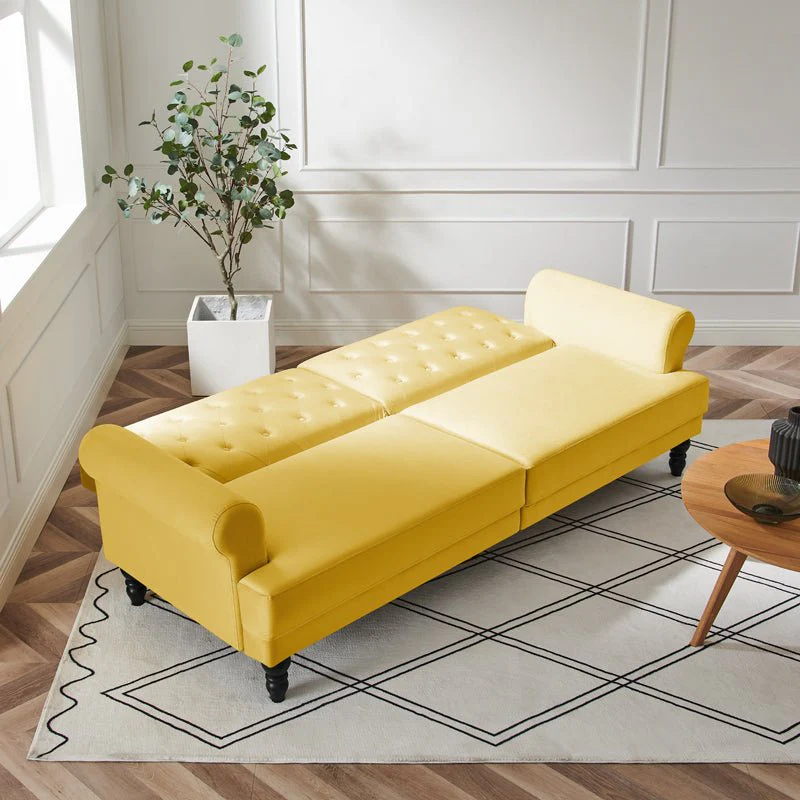 Hanney 3-Seater Chesterfield Sofabed in Mustard Yellow Velvet - Image 6