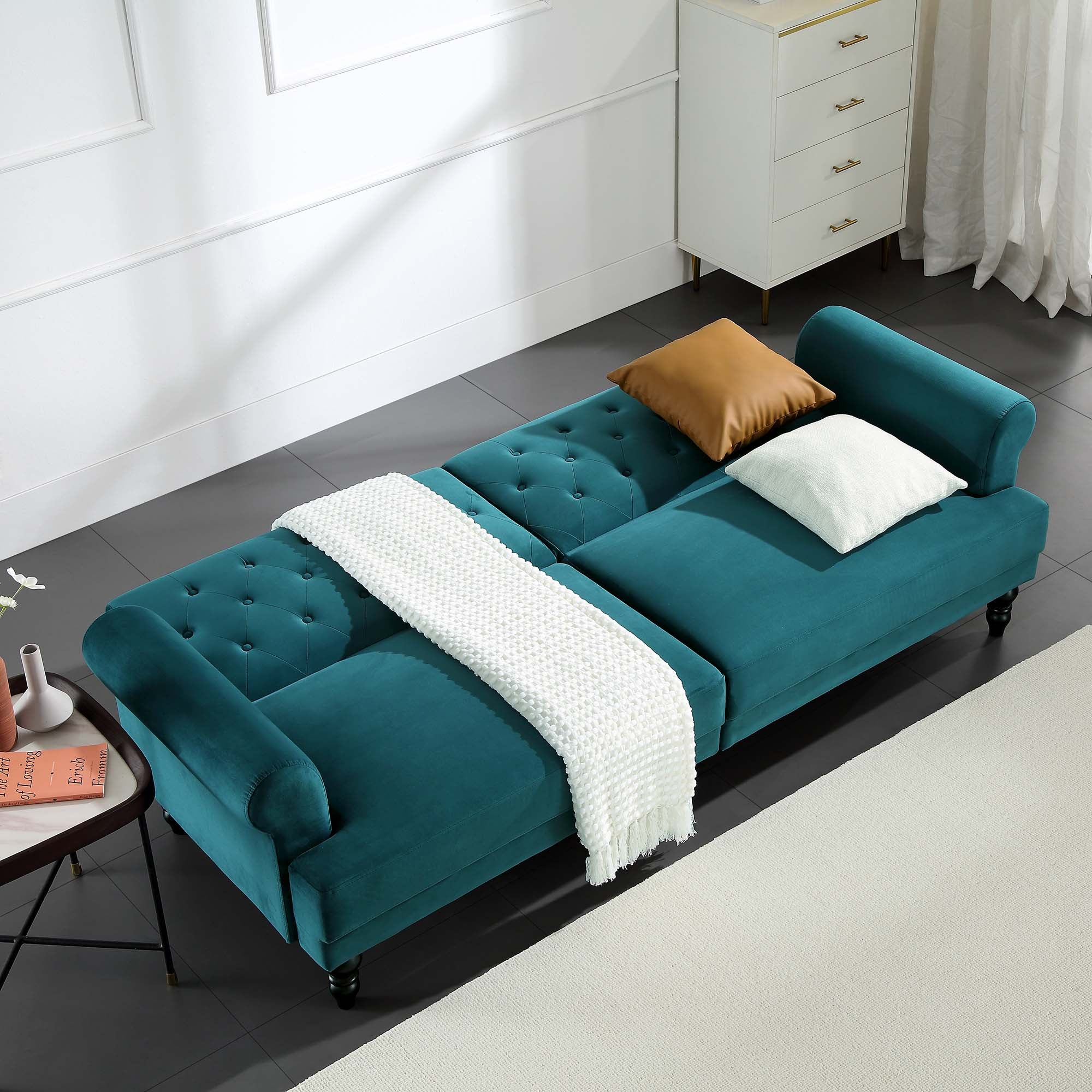 Hanney 3-Seater Chesterfield Sofabed in Teal Velvet - Image 3