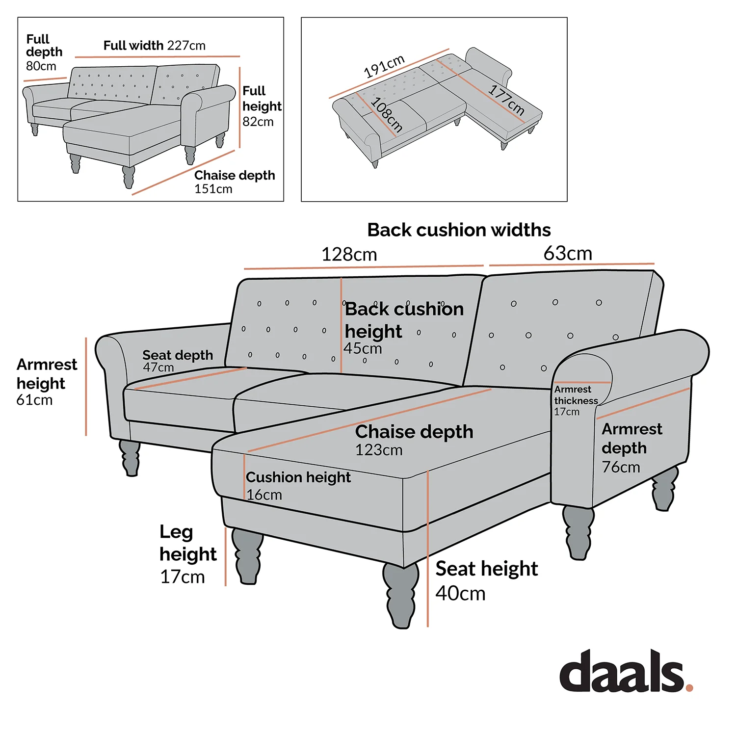 Hanney Chesterfield Chaise Sofabed in Teal Velvet - Image 6