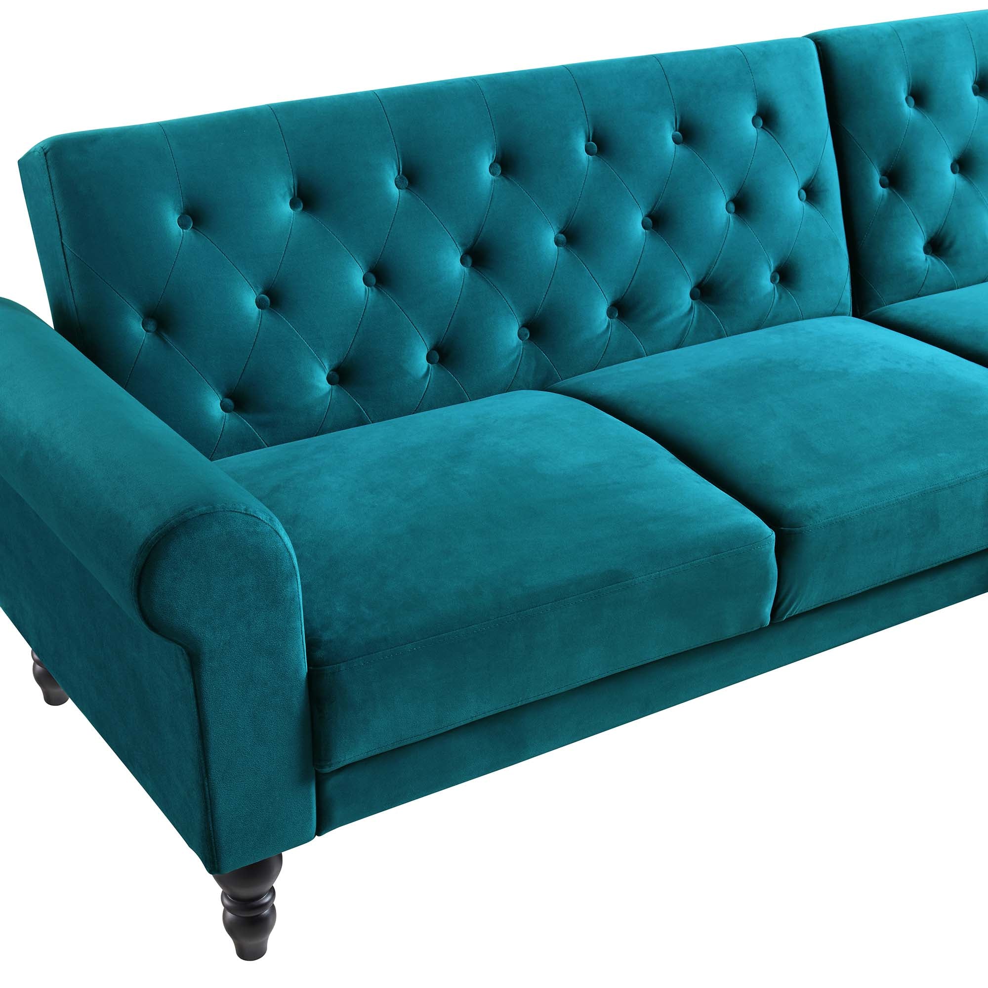 Hanney Chesterfield Chaise Sofabed in Teal Velvet - Image 14