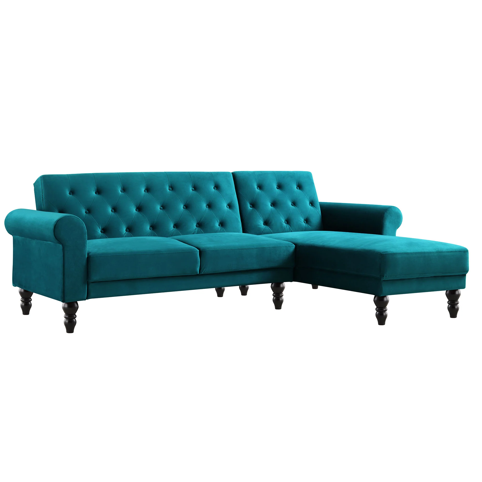 Hanney Chesterfield Chaise Sofabed in Teal Velvet - Image 4