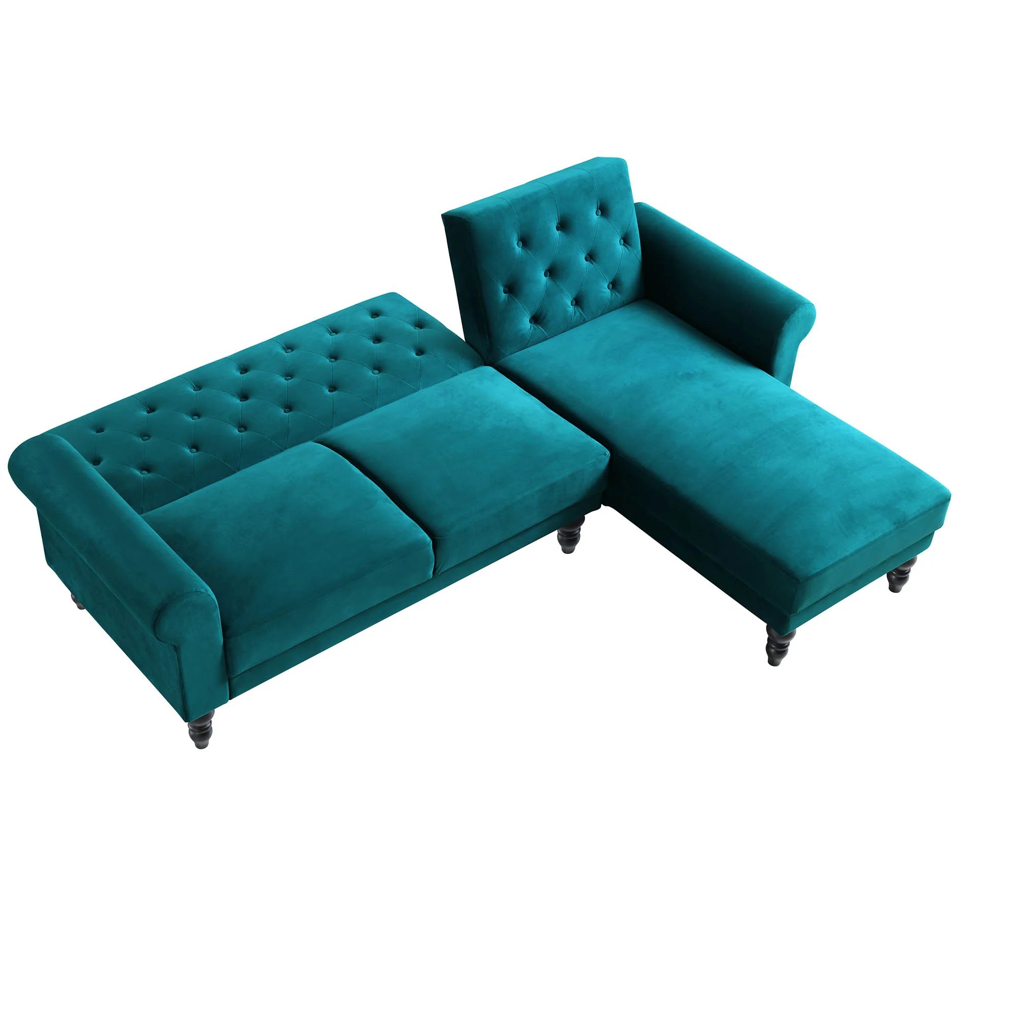 Hanney Chesterfield Chaise Sofabed in Teal Velvet - Image 8