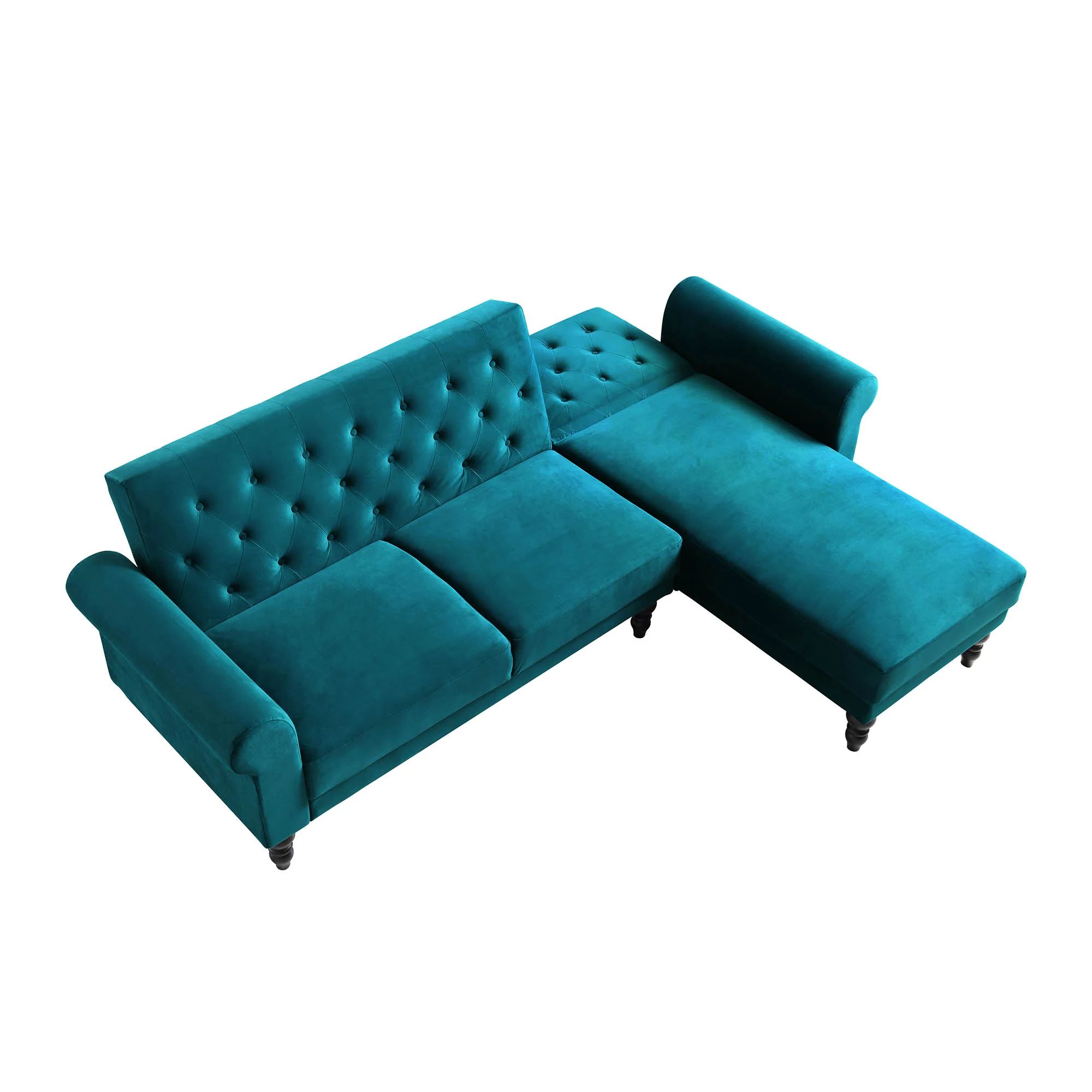Hanney Chesterfield Chaise Sofabed in Teal Velvet - Image 9