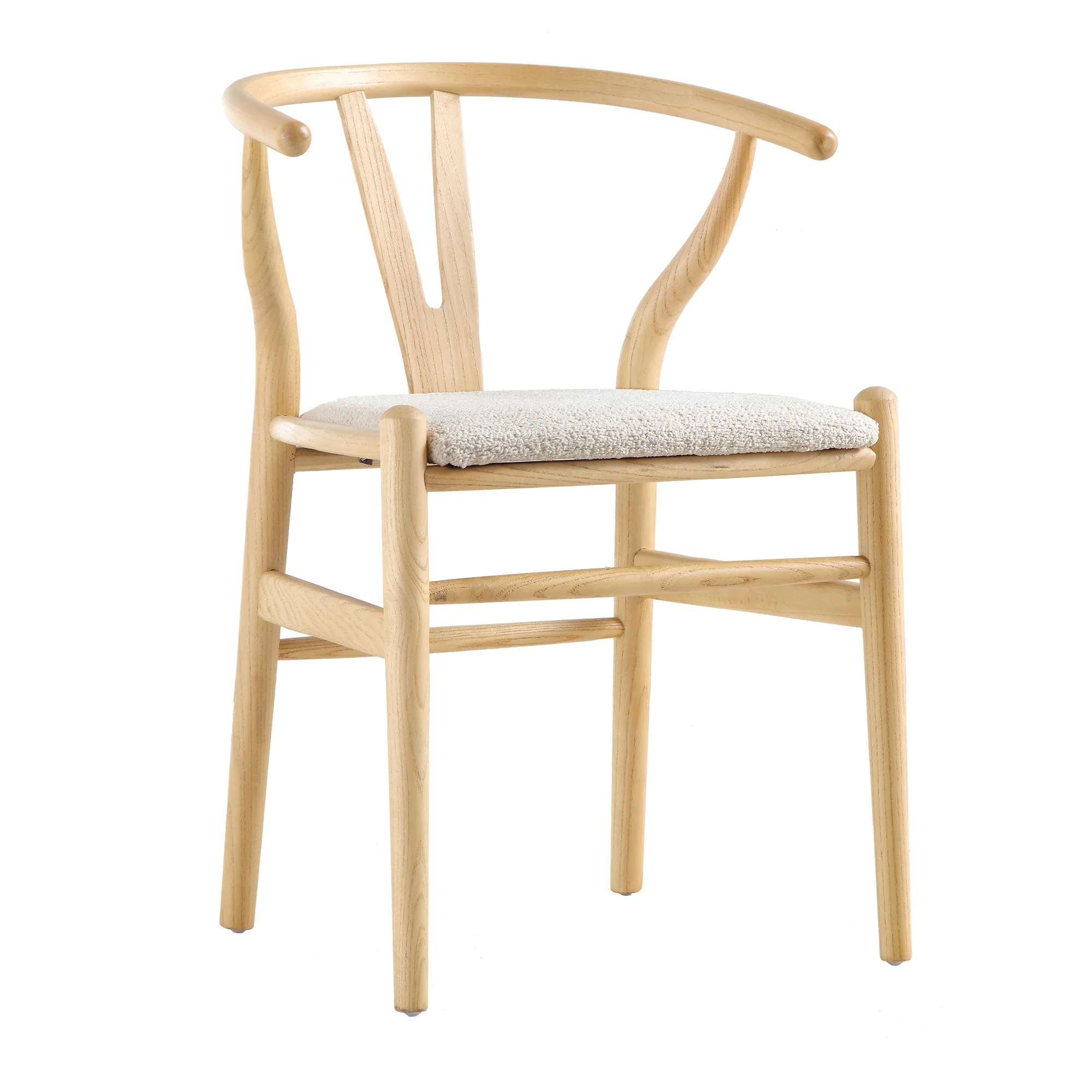 Hansel Wooden Dining Chair, Ivory White Boucle and Natural Frame - Image 3