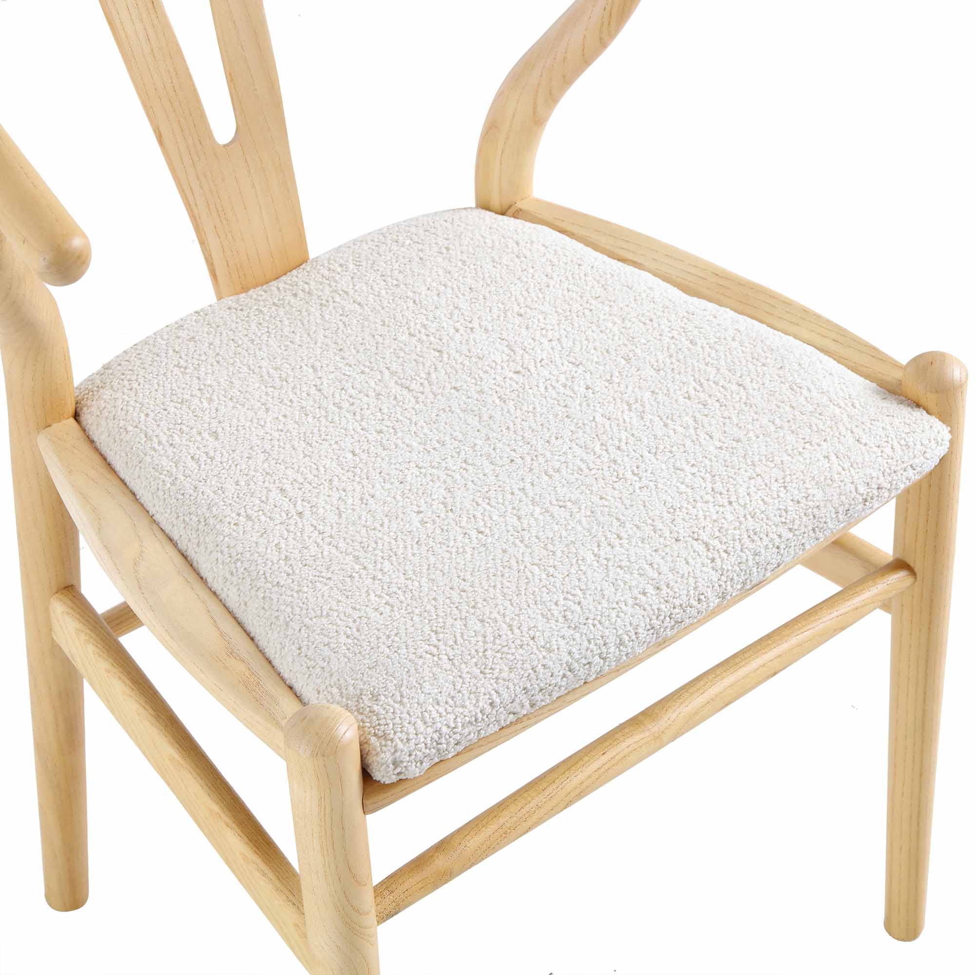 Hansel Wooden Dining Chair, Ivory White Boucle and Natural Frame - Image 9