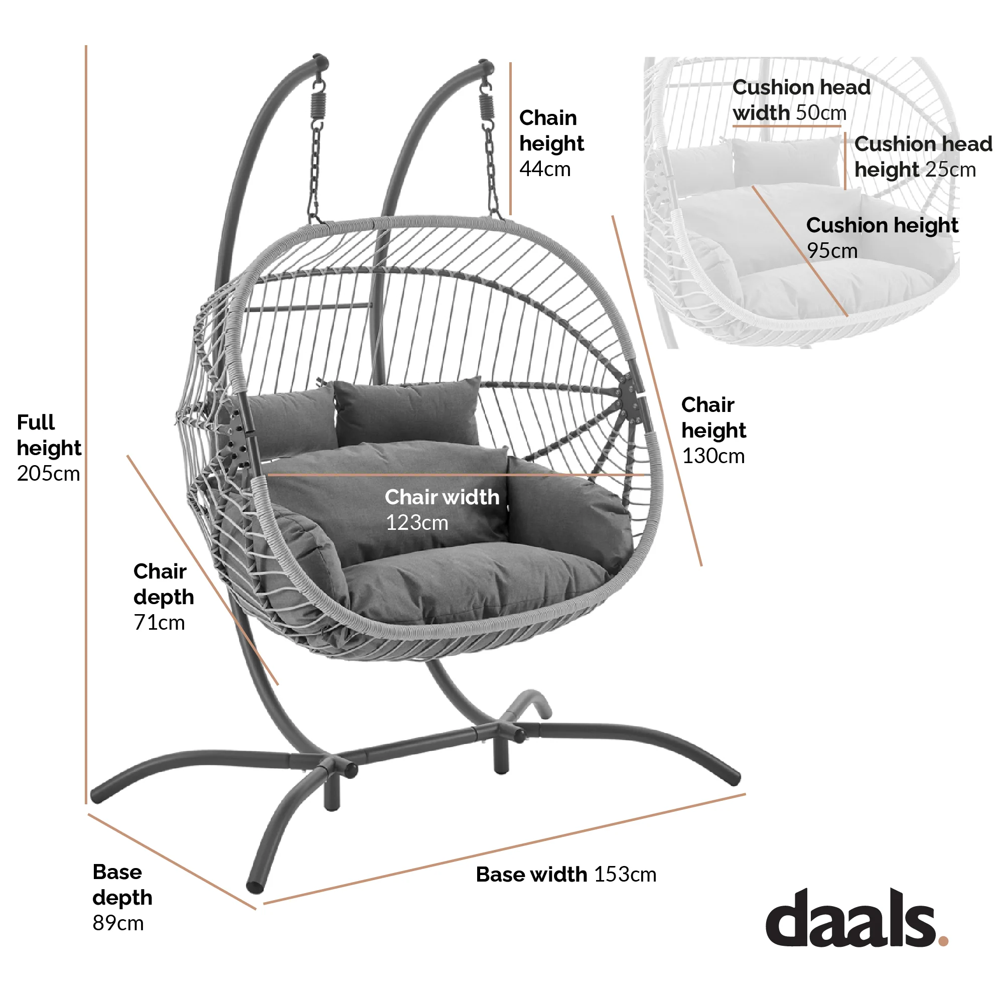 Harrington Rattan + Rope Indoor Outdoor DOUBLE Hanging Chair - Image 6